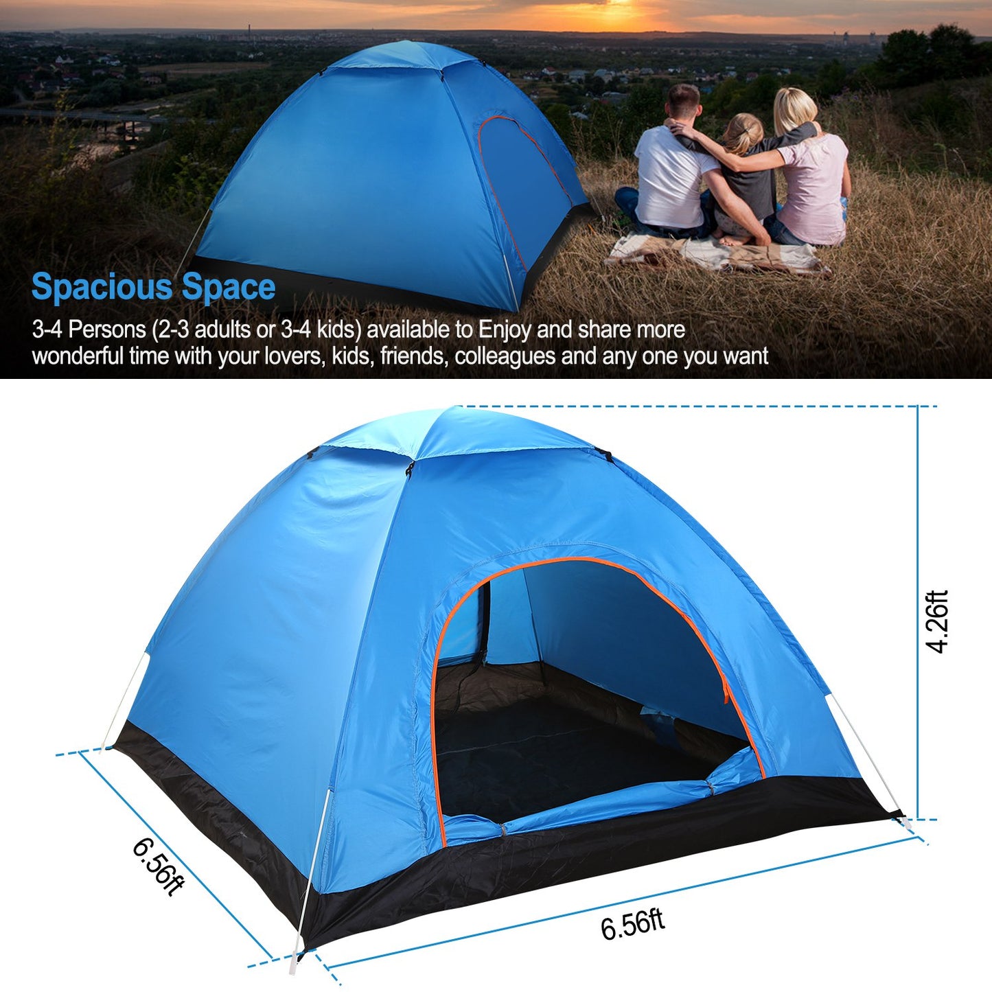 4 Persons Camping Waterproof Tent Pop Up Tent Instant Setup Tent