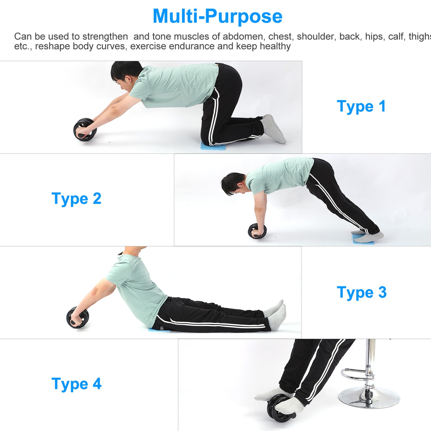 Ab Roller Wheel Fitness Exercise Wheel Roller w/ Knee Pad