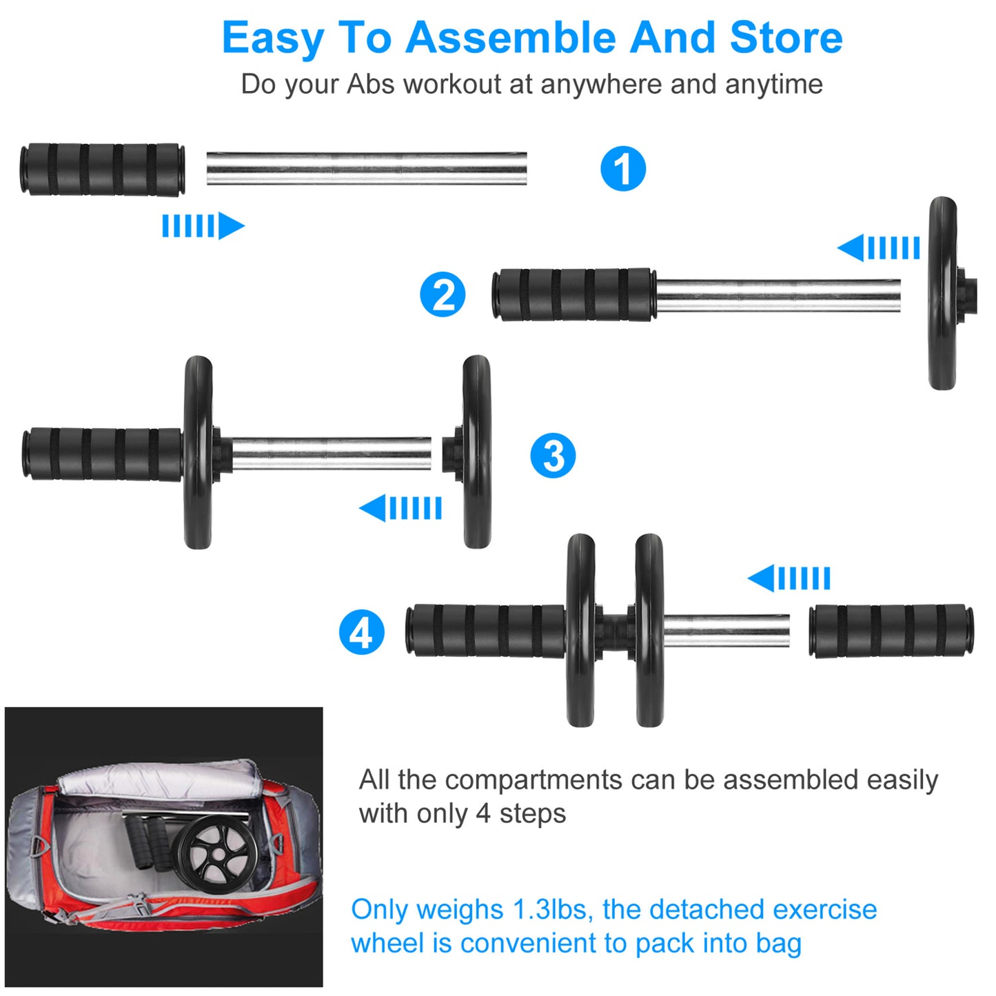 Ab Roller Wheel Fitness Exercise Wheel Roller w/ Knee Pad
