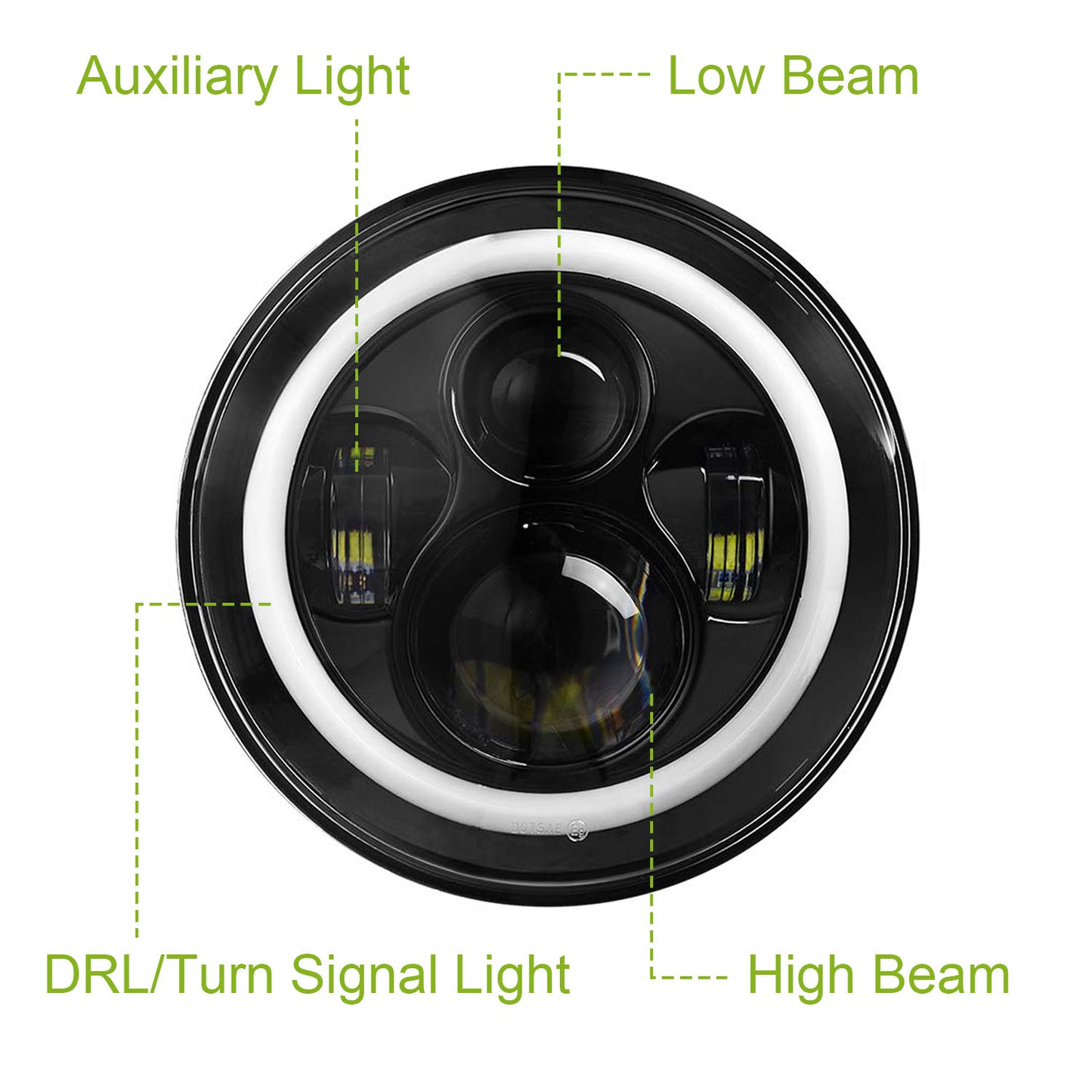 2 X 7" 6000LM Round LED Headlight Halo Angel Eyes for Jeep Wrangler