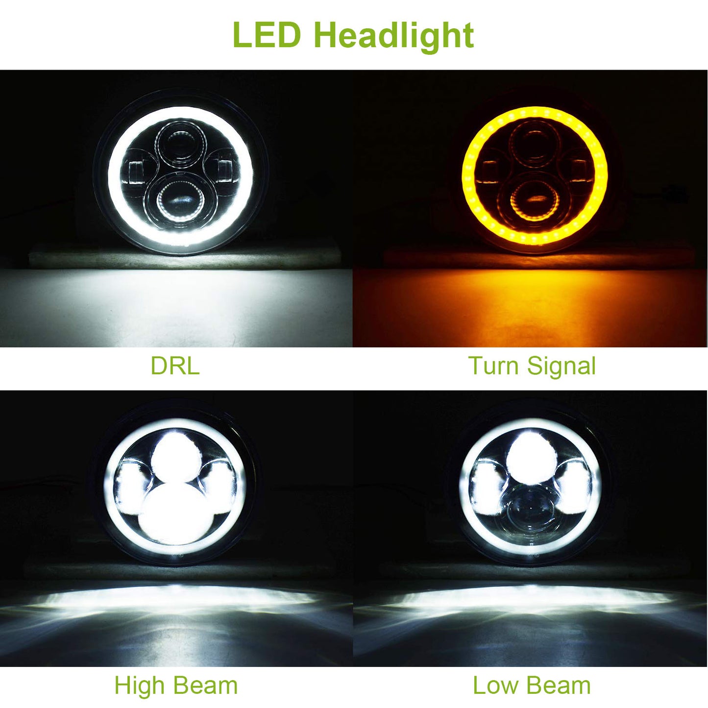 2 X 7" 6000LM Round LED Headlight Halo Angel Eyes for Jeep Wrangler