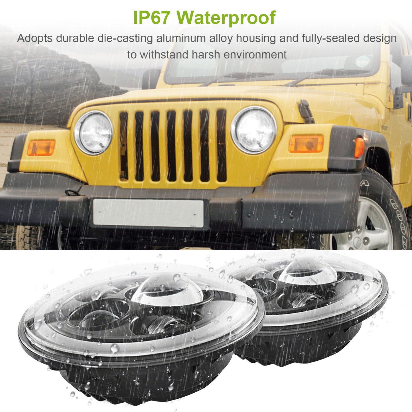2 X 7" 6000LM Round LED Headlight Halo Angel Eyes for Jeep Wrangler