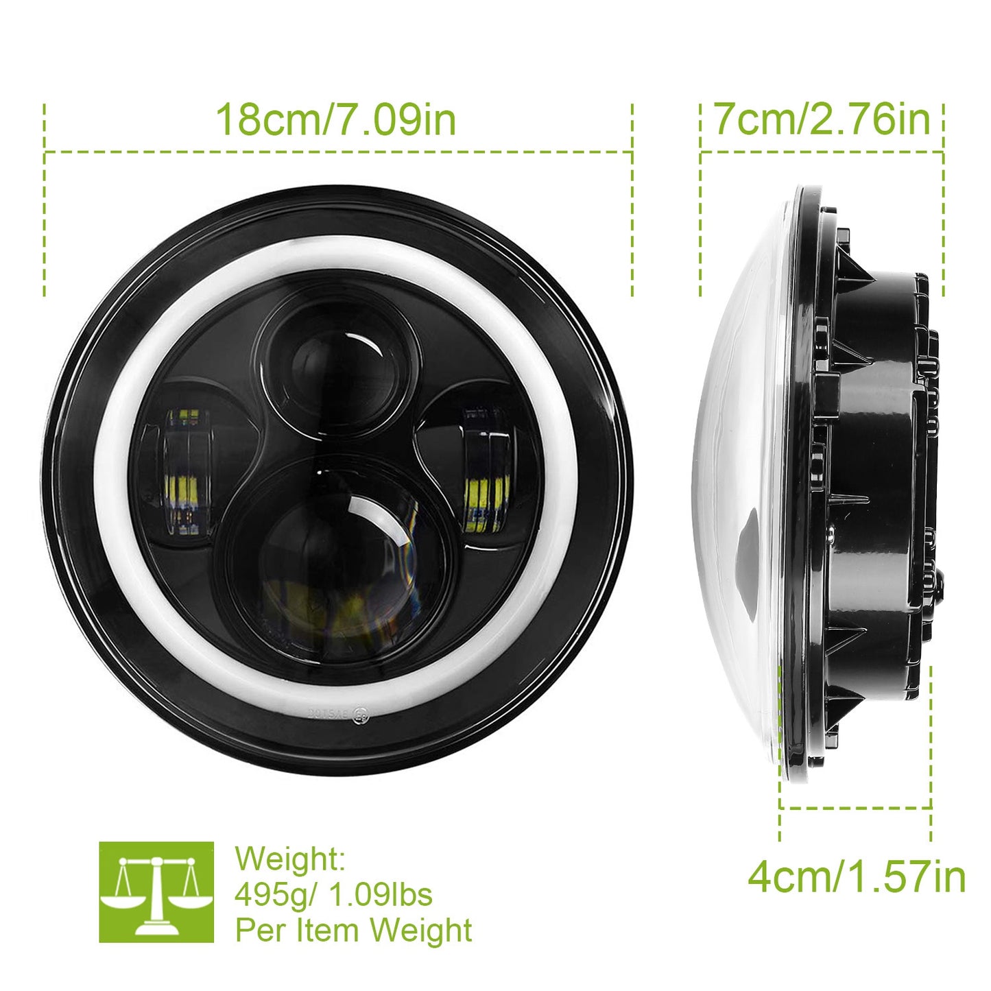 2 X 7" 6000LM Round LED Headlight Halo Angel Eyes for Jeep Wrangler