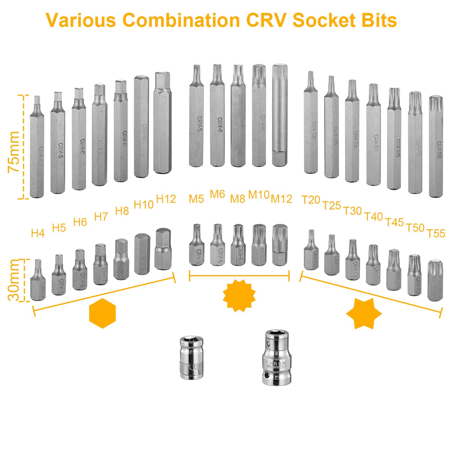 40Pcs Socket Bit Set Hex Torx Spine CRV Combination Bits