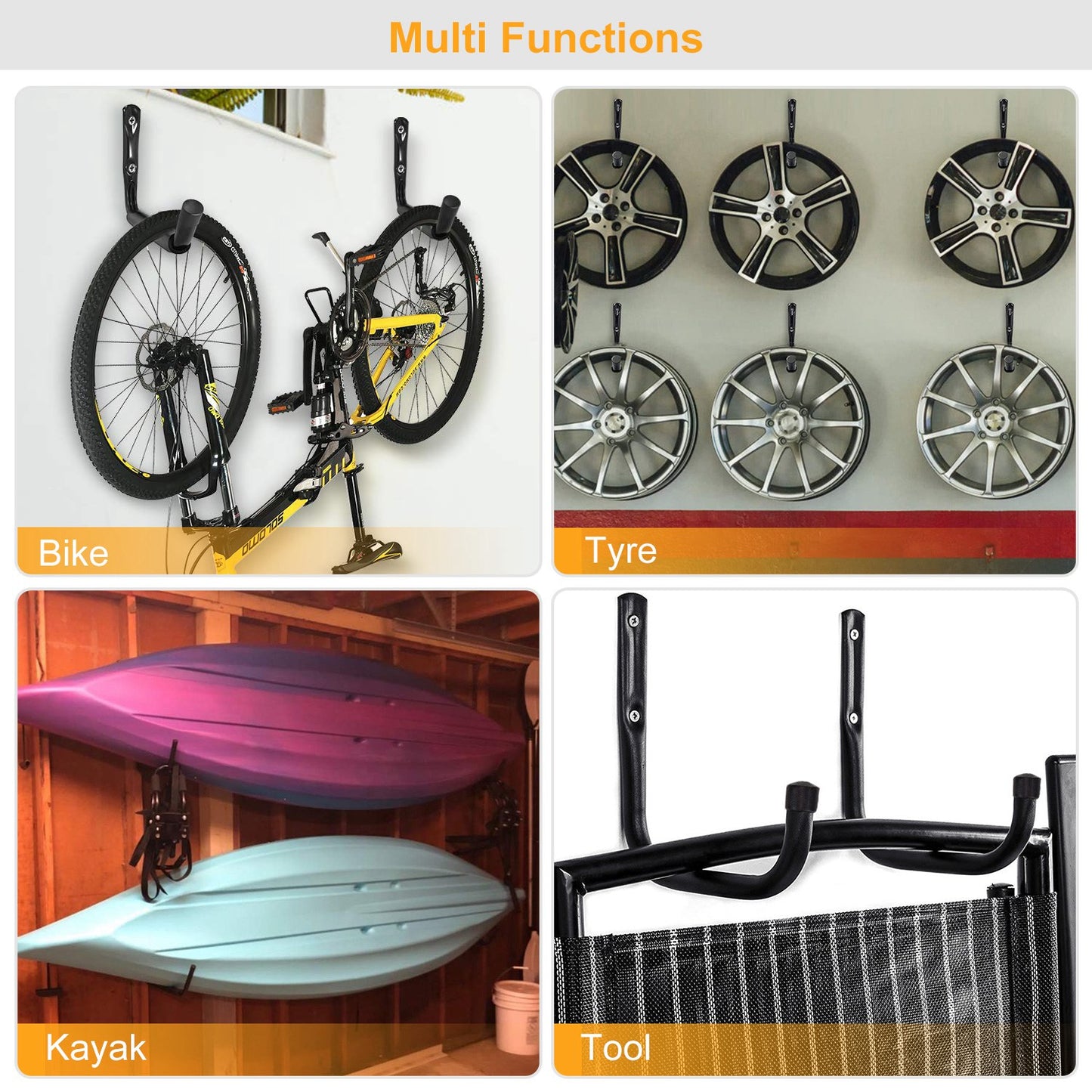 2Pcs Heavy Duty Garage Storage Hooks Hanger Wall Mount
