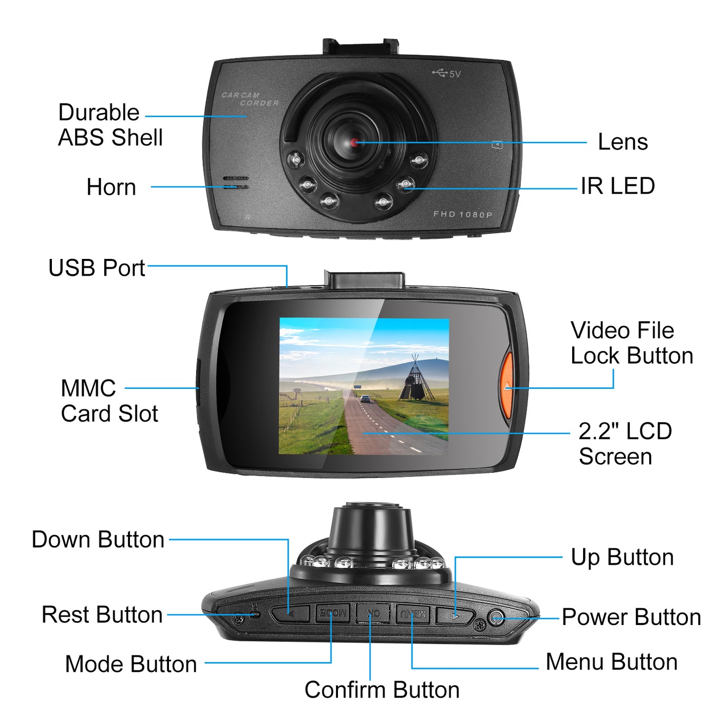 1080P Car DVR Camera Dash Cam Camcorder 90degree Angle Loop Recording Night Vison