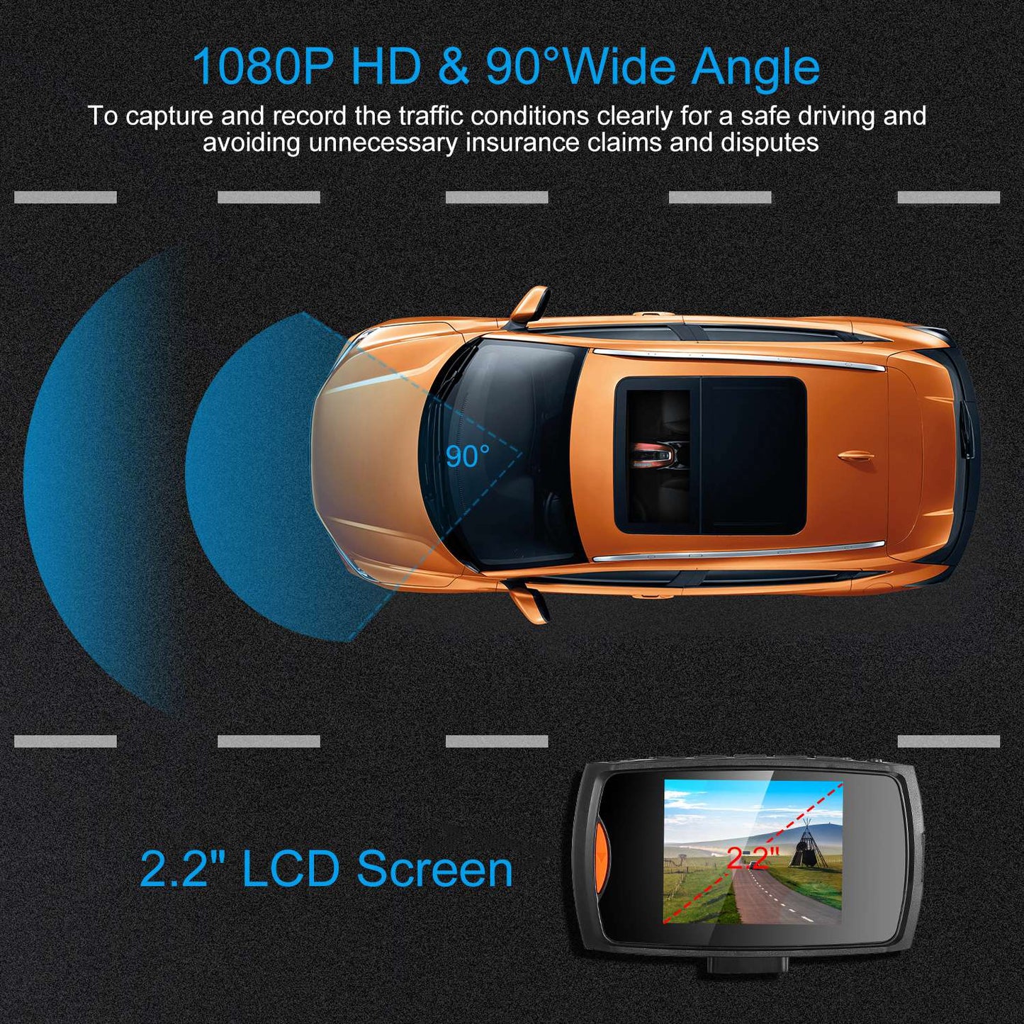 1080P Car DVR Camera Dash Cam Camcorder 90degree Angle Loop Recording Night Vison