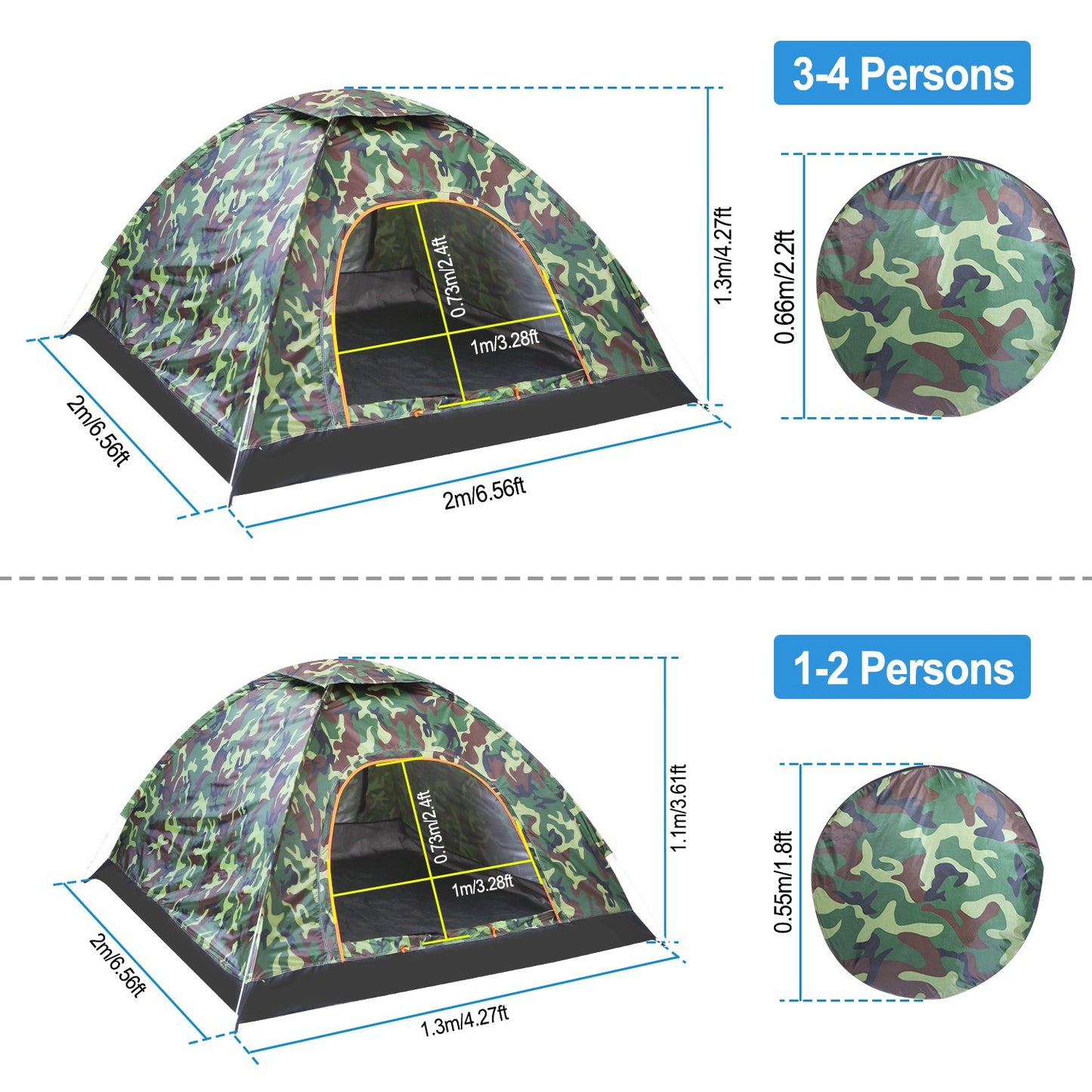 2 Person Instant Pop Up Dome Tent Waterproof Camping Tent