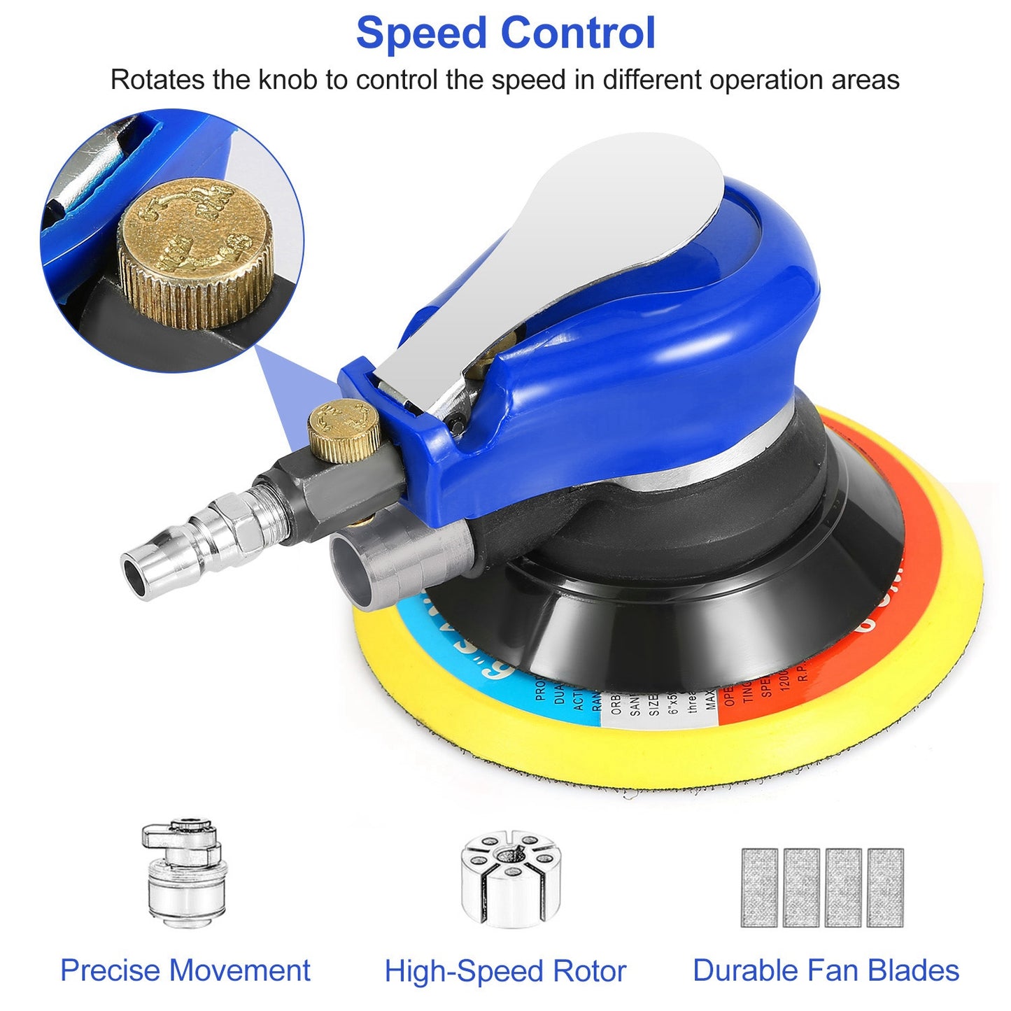 6" Air Random Orbital Sander Pneumatic Palm Sander 10000RPM