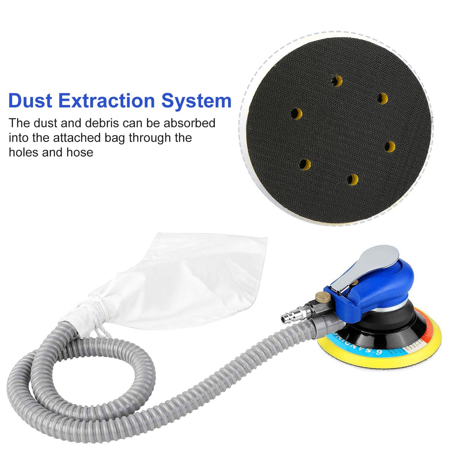 6" Air Random Orbital Sander Pneumatic Palm Sander 10000RPM