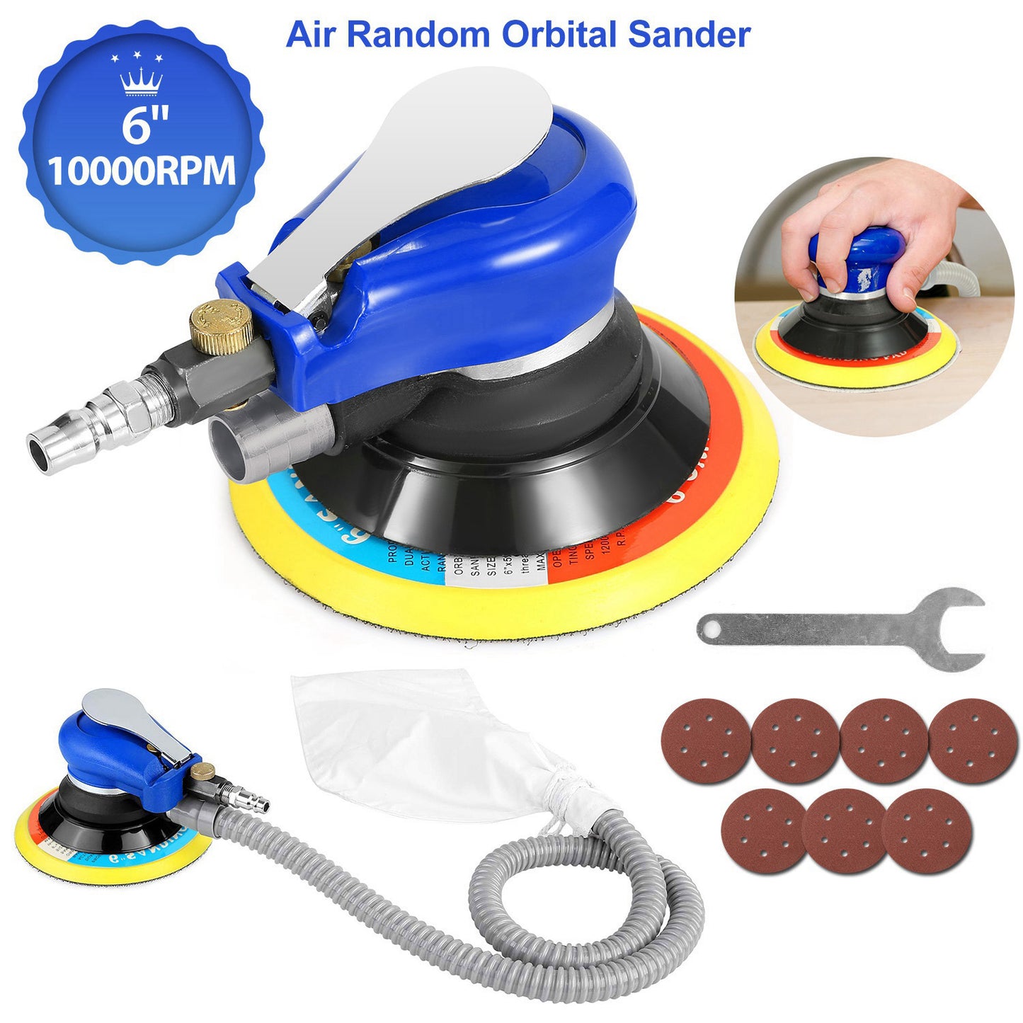 6" Air Random Orbital Sander Pneumatic Palm Sander 10000RPM