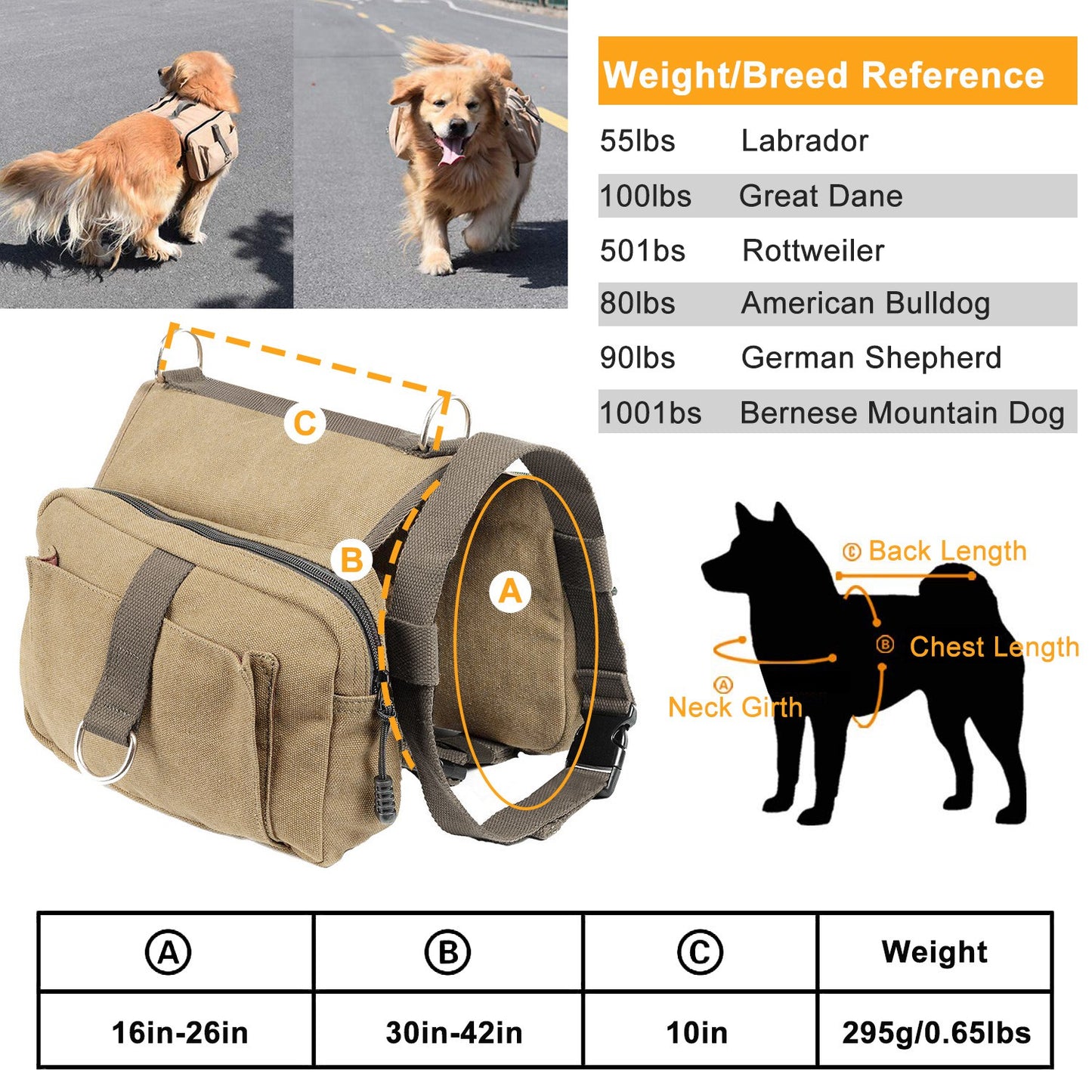 Pet Dog Backpack Hound Hiking Camping Saddle Bag Cotton Canvas