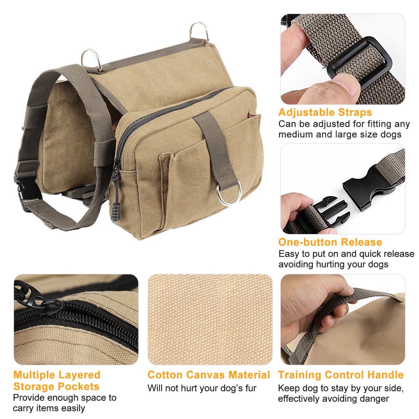 Pet Dog Backpack Hound Hiking Camping Saddle Bag Cotton Canvas