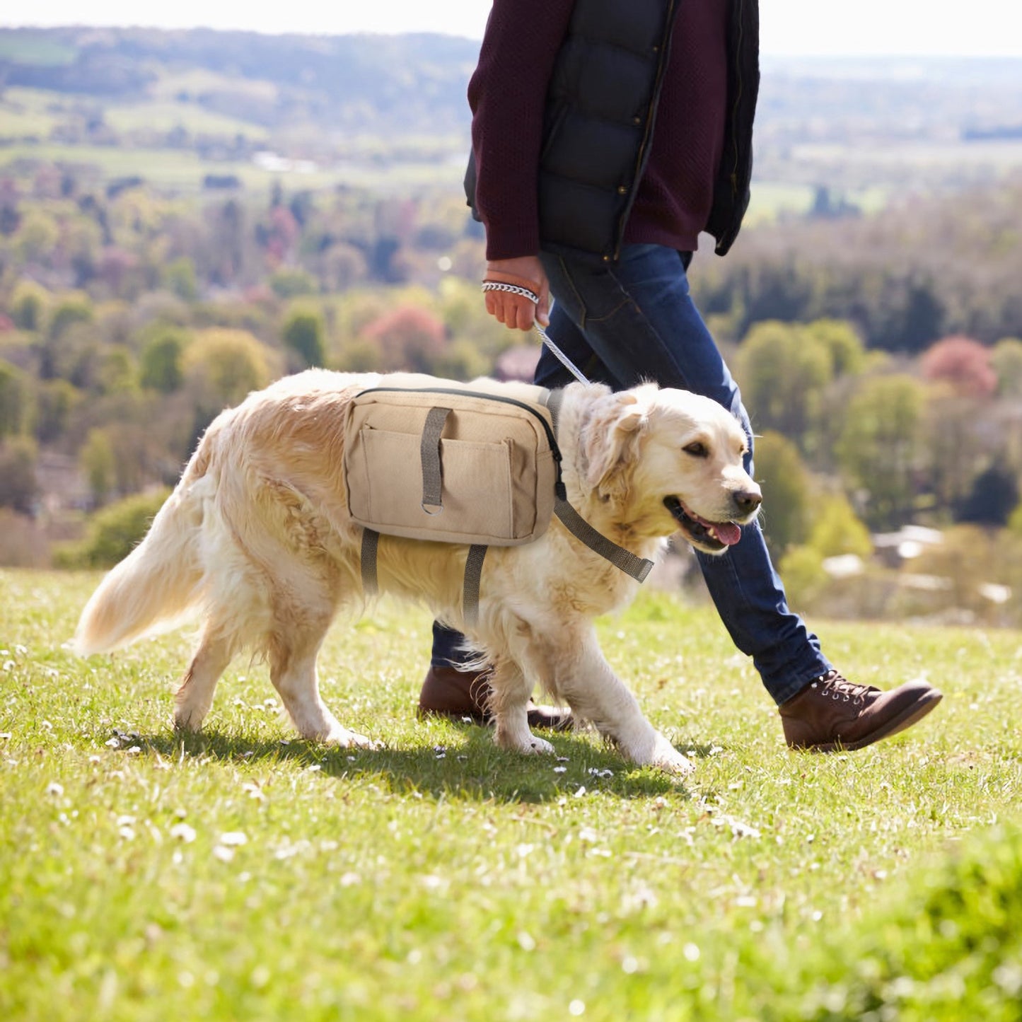Pet Dog Backpack Hound Hiking Camping Saddle Bag Cotton Canvas