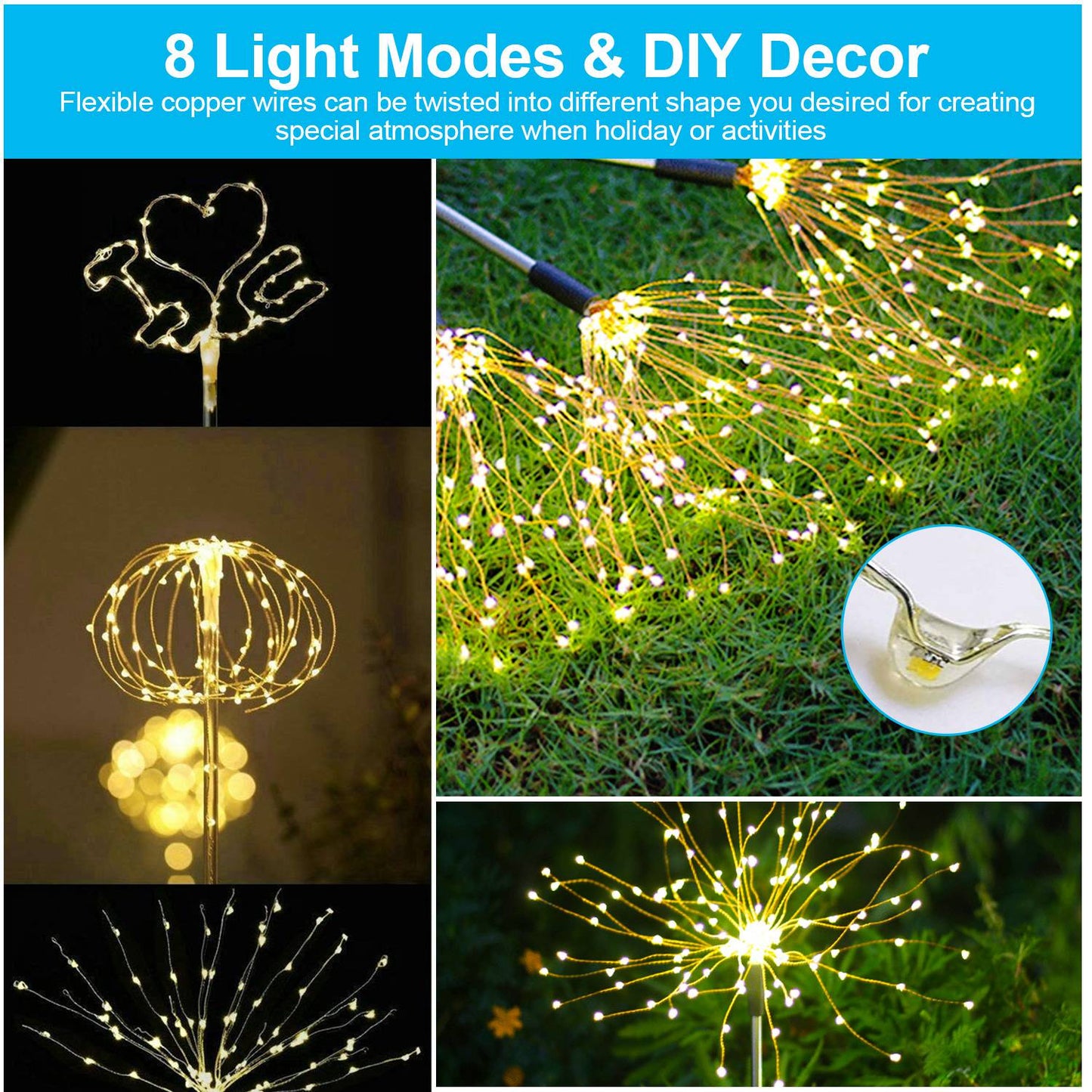 2Pcs Solar Powered Starburst Lights 240 LEDs Firework Lamp