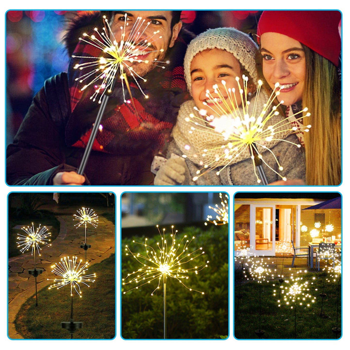 2Pcs Solar Powered Starburst Lights 240 LEDs Firework Lamp