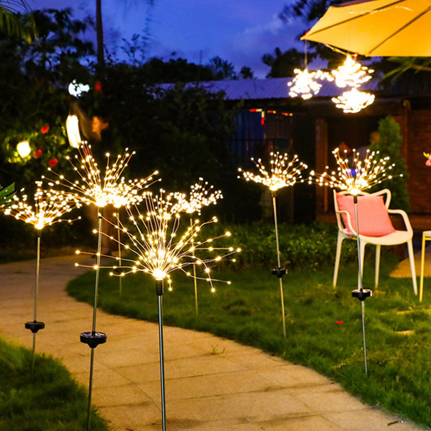 2Pcs Solar Powered Starburst Lights 240 LEDs Firework Lamp