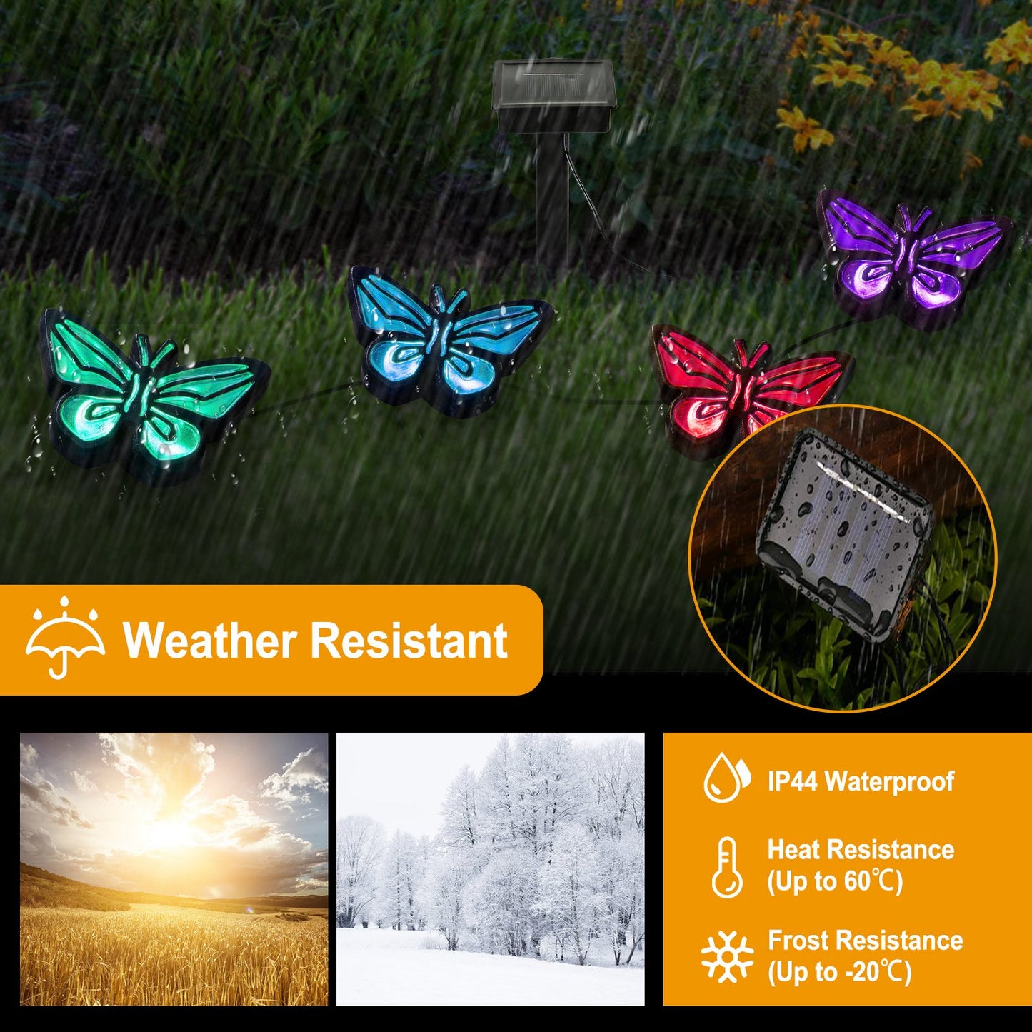 Solar String Light 4 Butterfly Fairy Lights Waterproof Garden Lawn Light