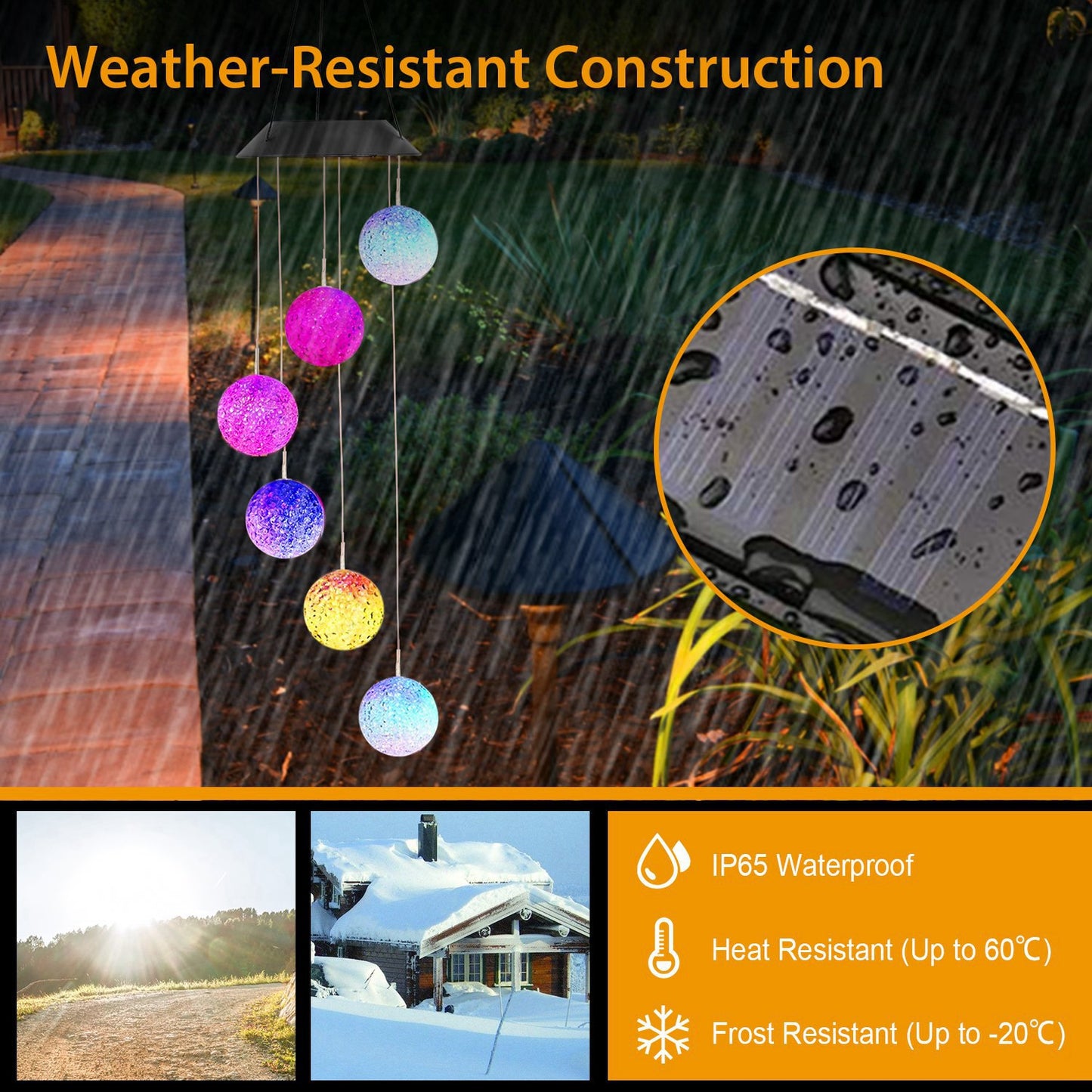Solar Powered LED Ball Wind Chimes Color Changing LED String Light