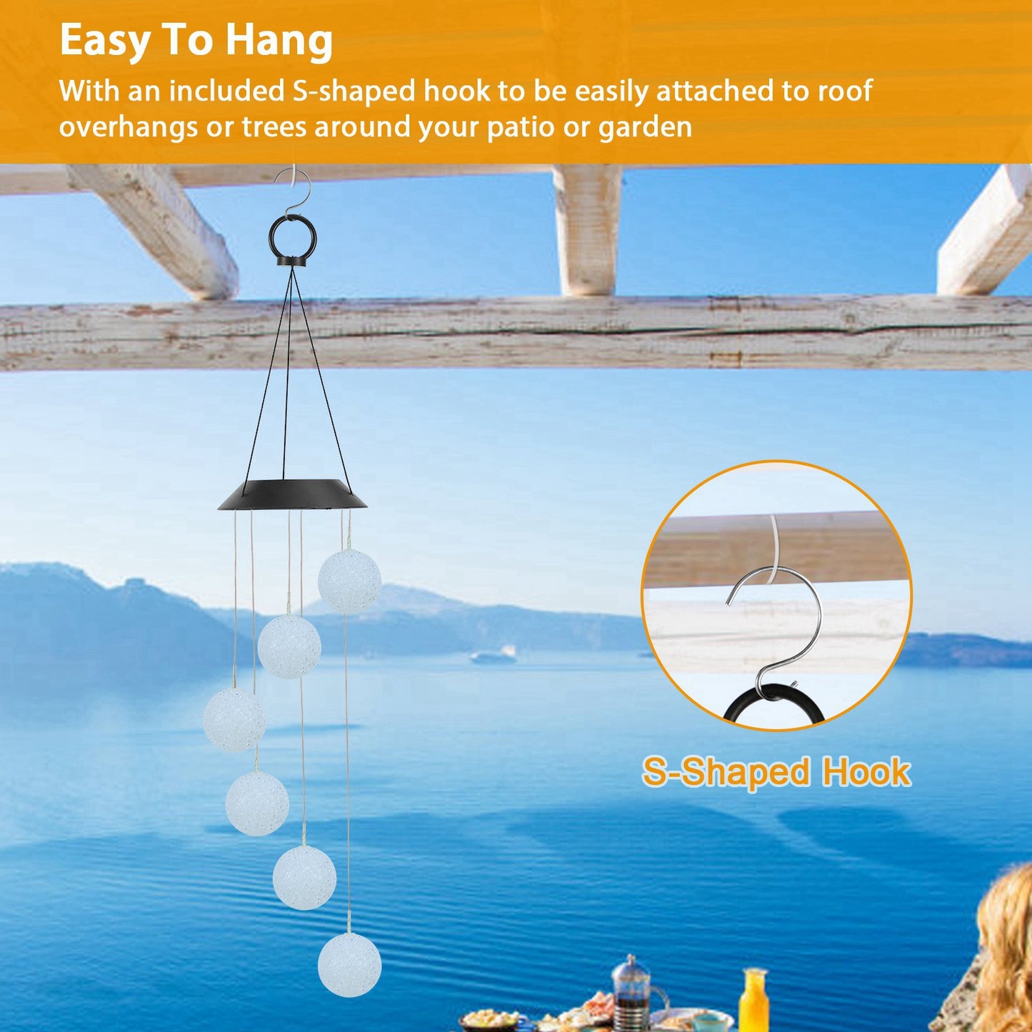 Solar Powered LED Ball Wind Chimes Color Changing LED String Light