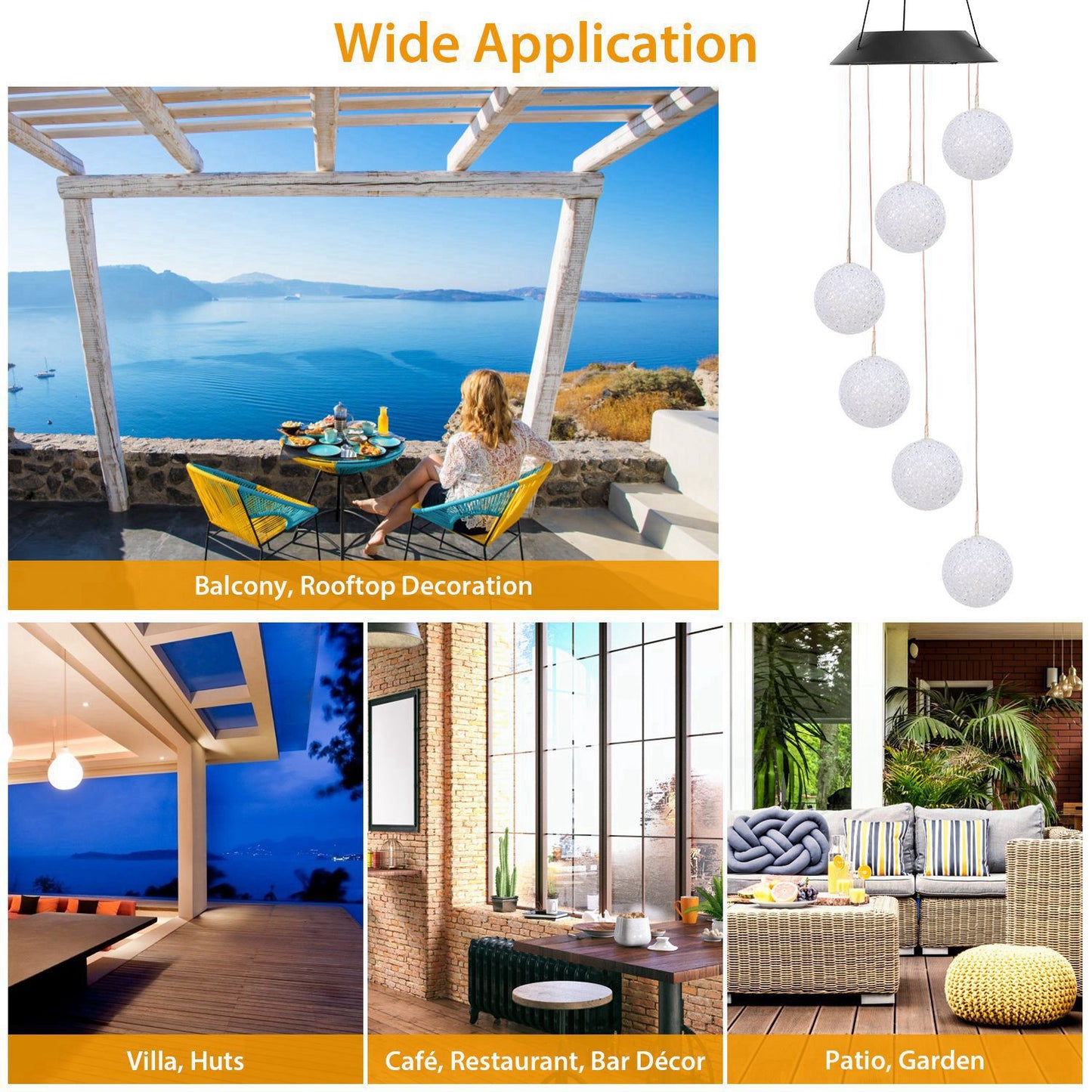Solar Powered LED Ball Wind Chimes Color Changing LED String Light