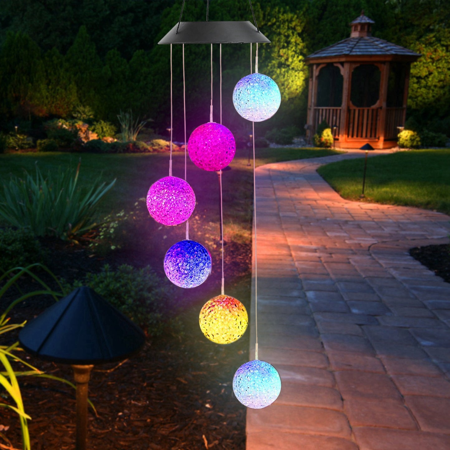 Solar Powered LED Ball Wind Chimes Color Changing LED String Light