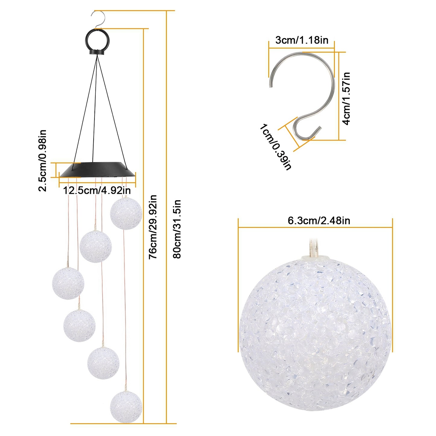 Solar Powered LED Ball Wind Chimes Color Changing LED String Light