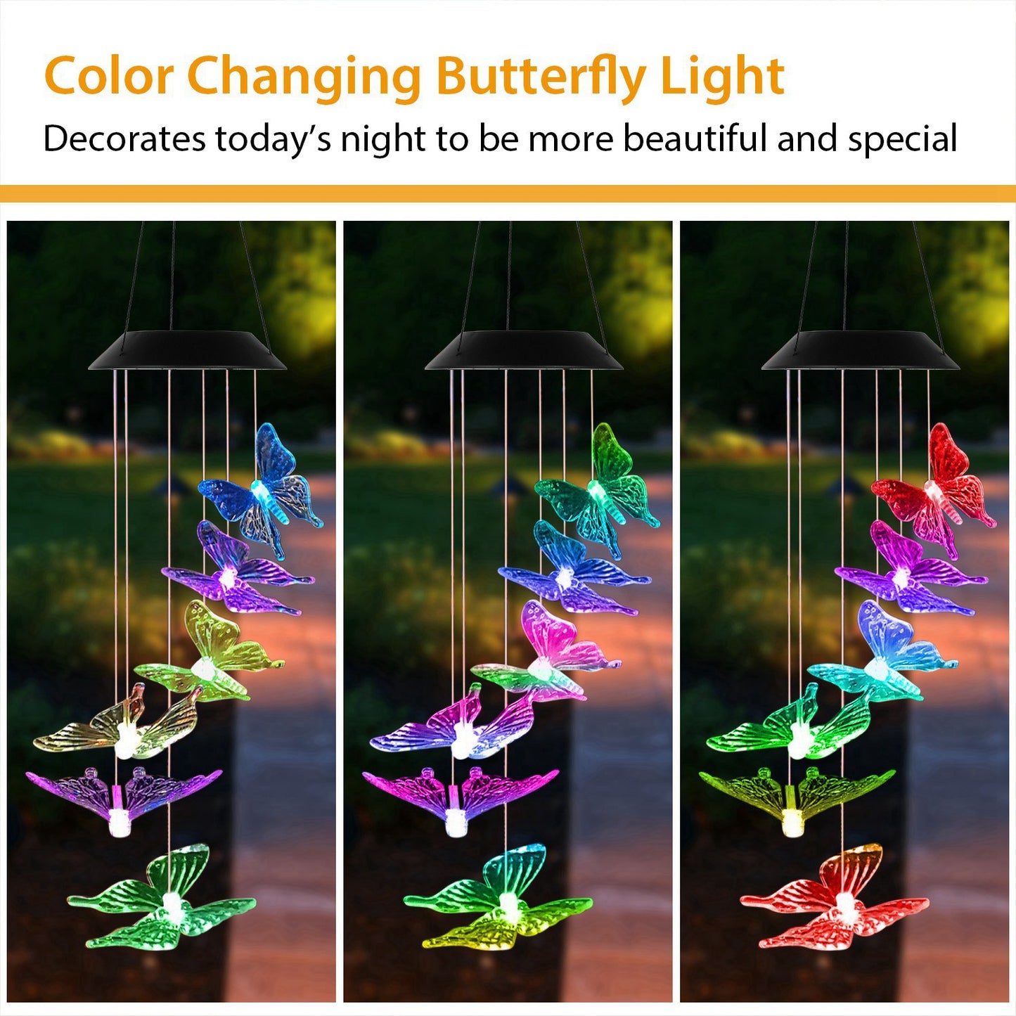 Solar LED Butterfly Wind Chimes Color Changing LED Butterfly String Light