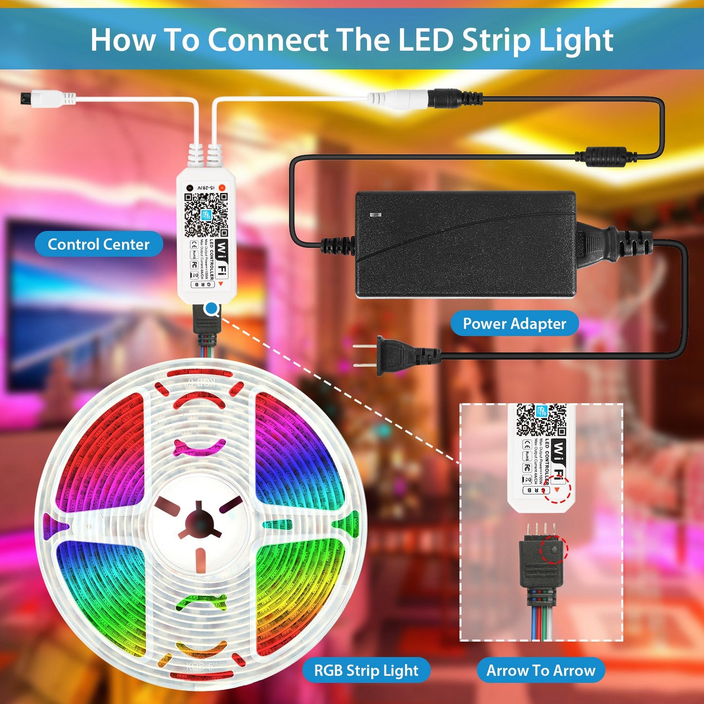 16.4FT 300 LEDs SMD5050 RGB Color Changing WiFi Smart LED Light