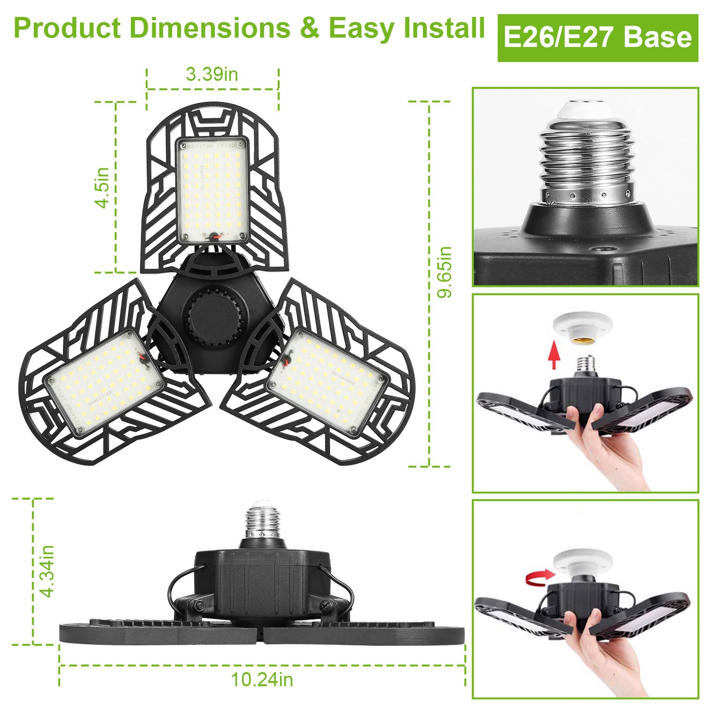 LED Garage Light, iMounTEK E26/E27 80W 7000LM 6500K Garage Ceiling Light