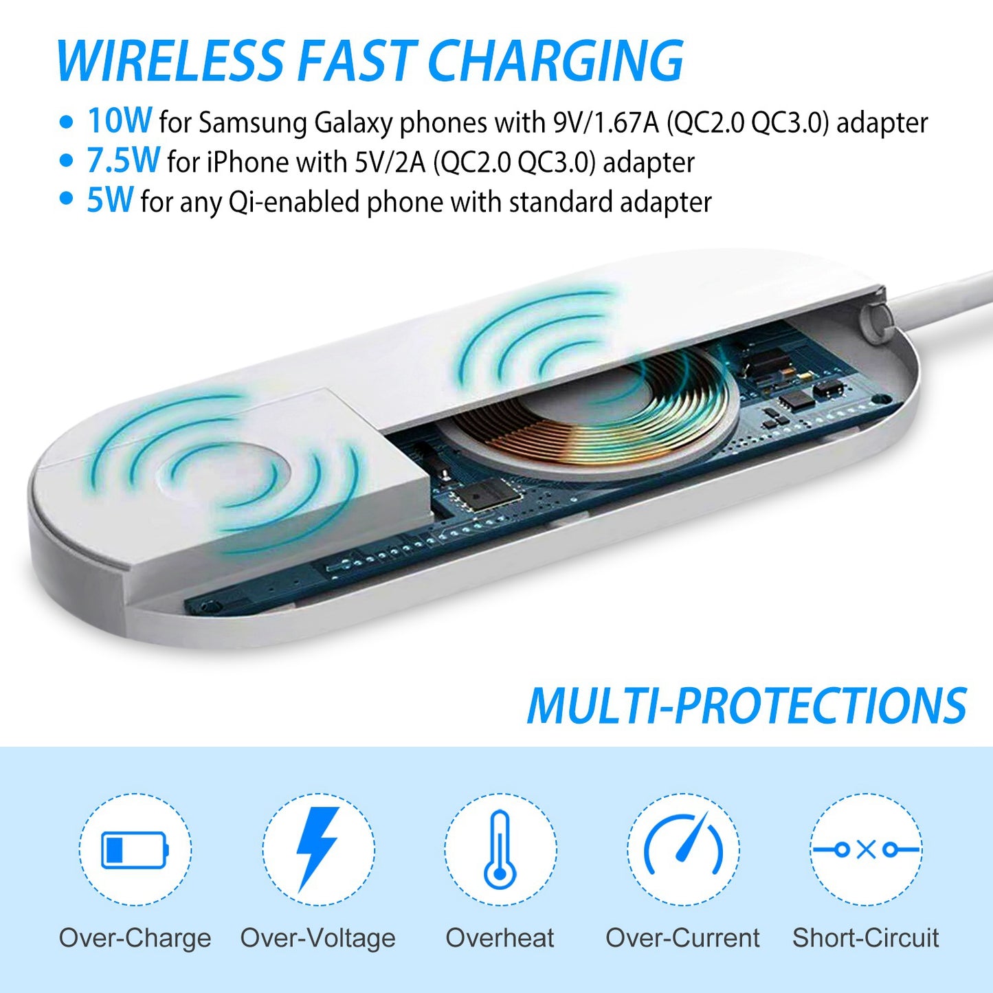 10W Qi Wireless Charger Watch Charger 2-in-1 Wirless Charging Pad