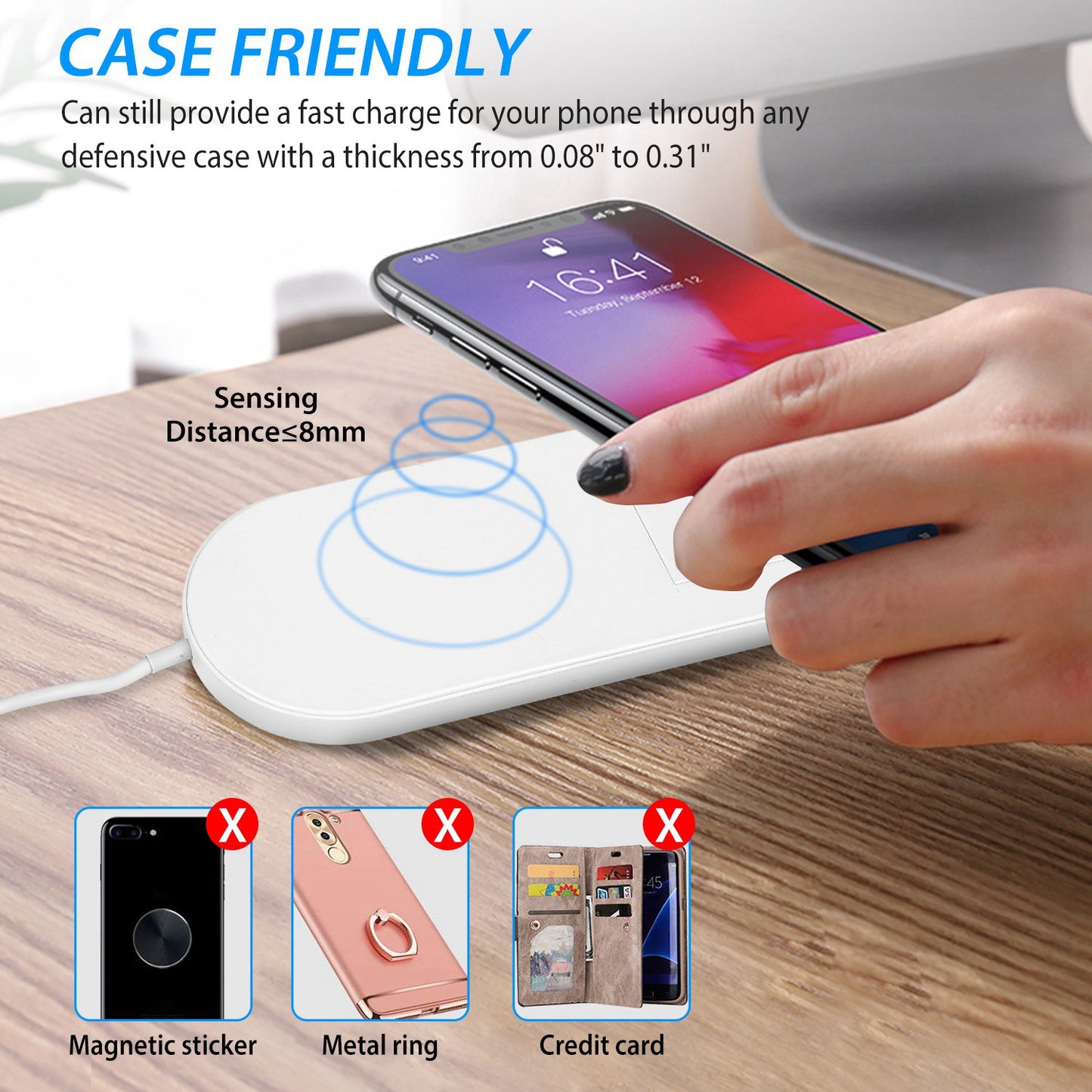 10W Qi Wireless Charger Watch Charger 2-in-1 Wirless Charging Pad
