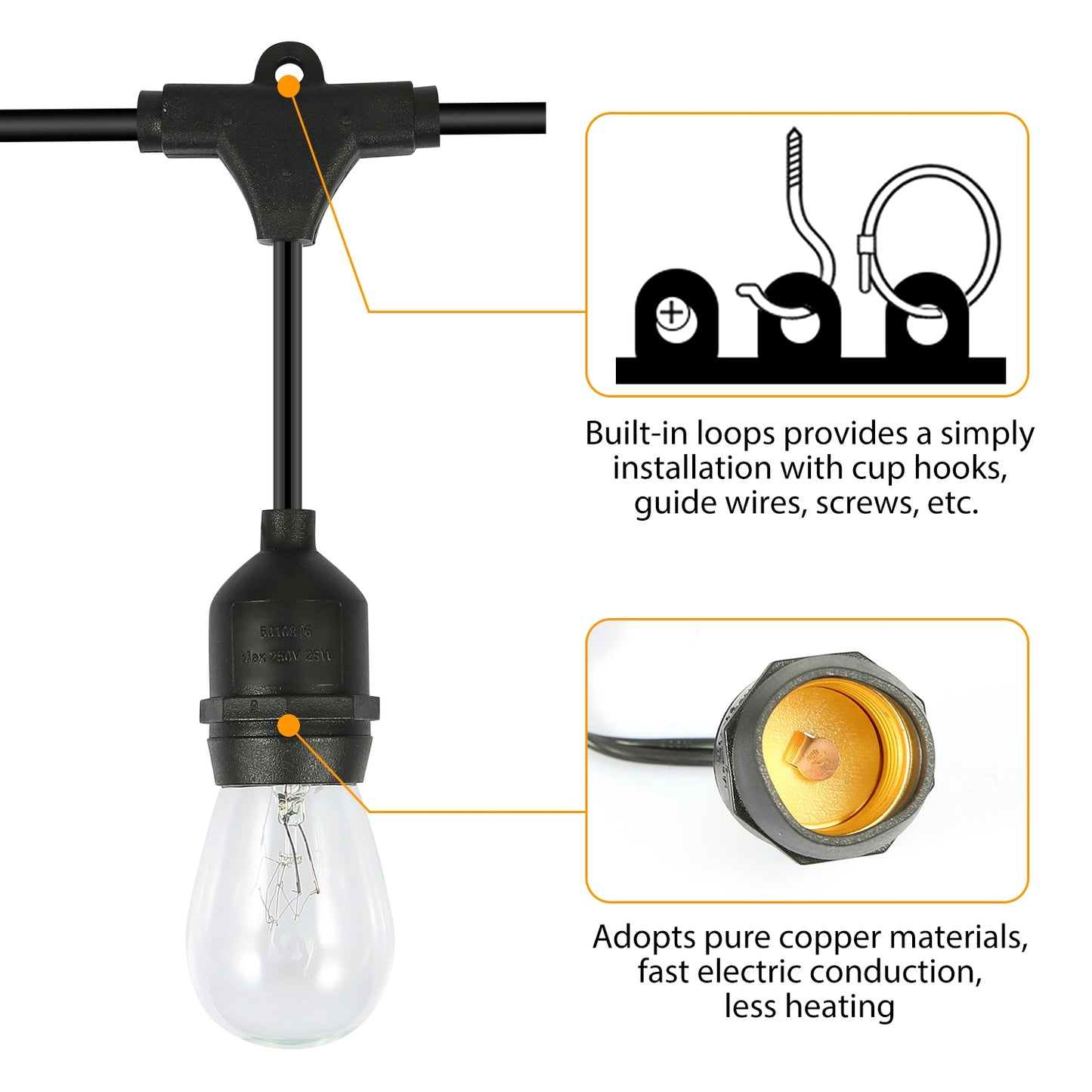 48FT Outdoor String Light Waterproof Patio String Lights