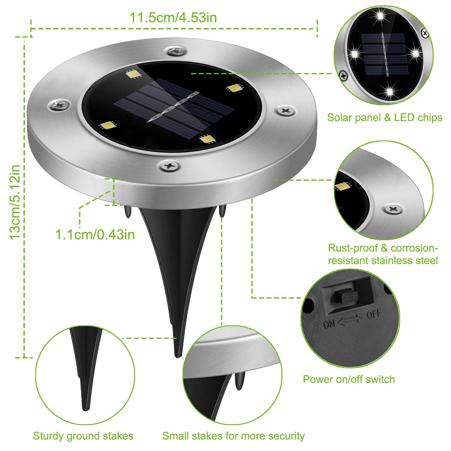 4pcs Solar Ground Light Waterproof Buried Light In-Ground Path Deck Lawn Patio Light