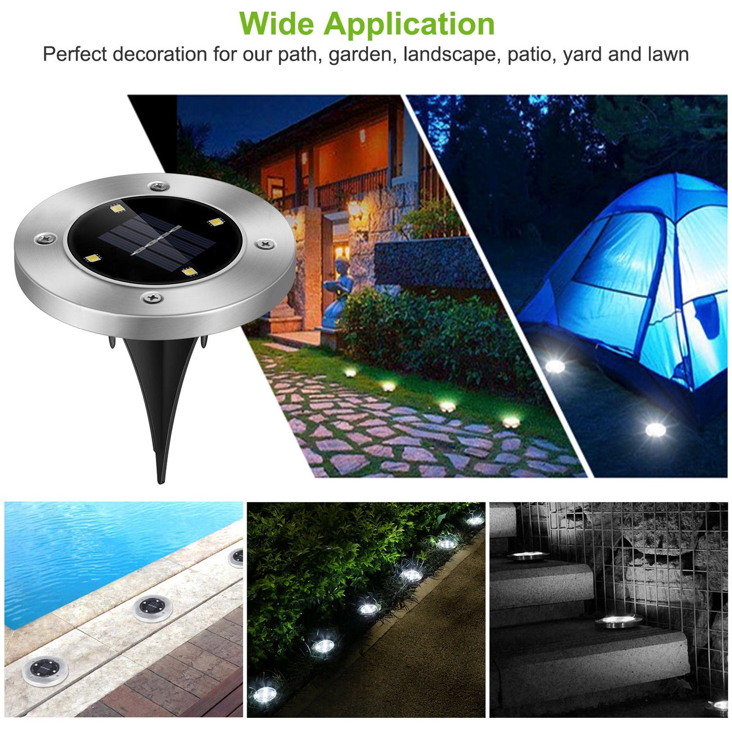 4pcs Solar Ground Light Waterproof Buried Light In-Ground Path Deck Lawn Patio Light