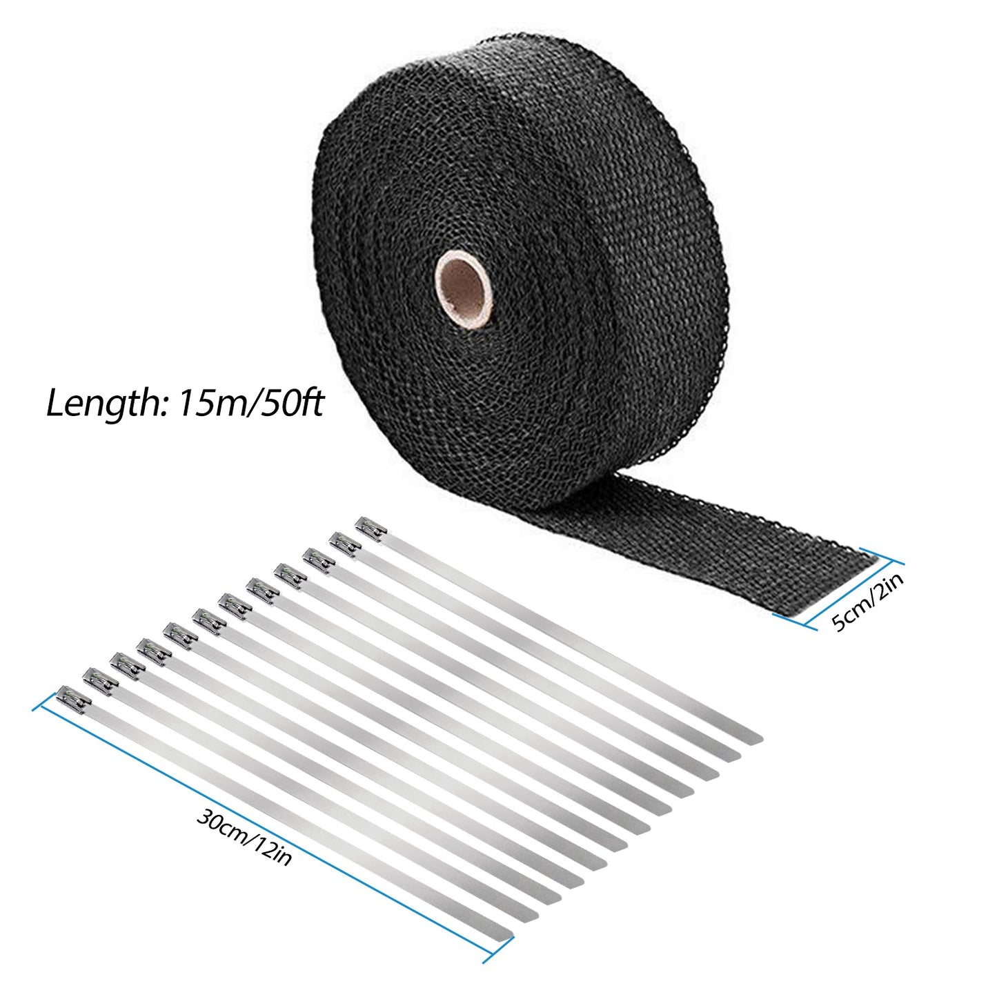 2In 50FT Exhaust Heat Wrap Fiberglass Manifold Header Pipe Heat Wrap