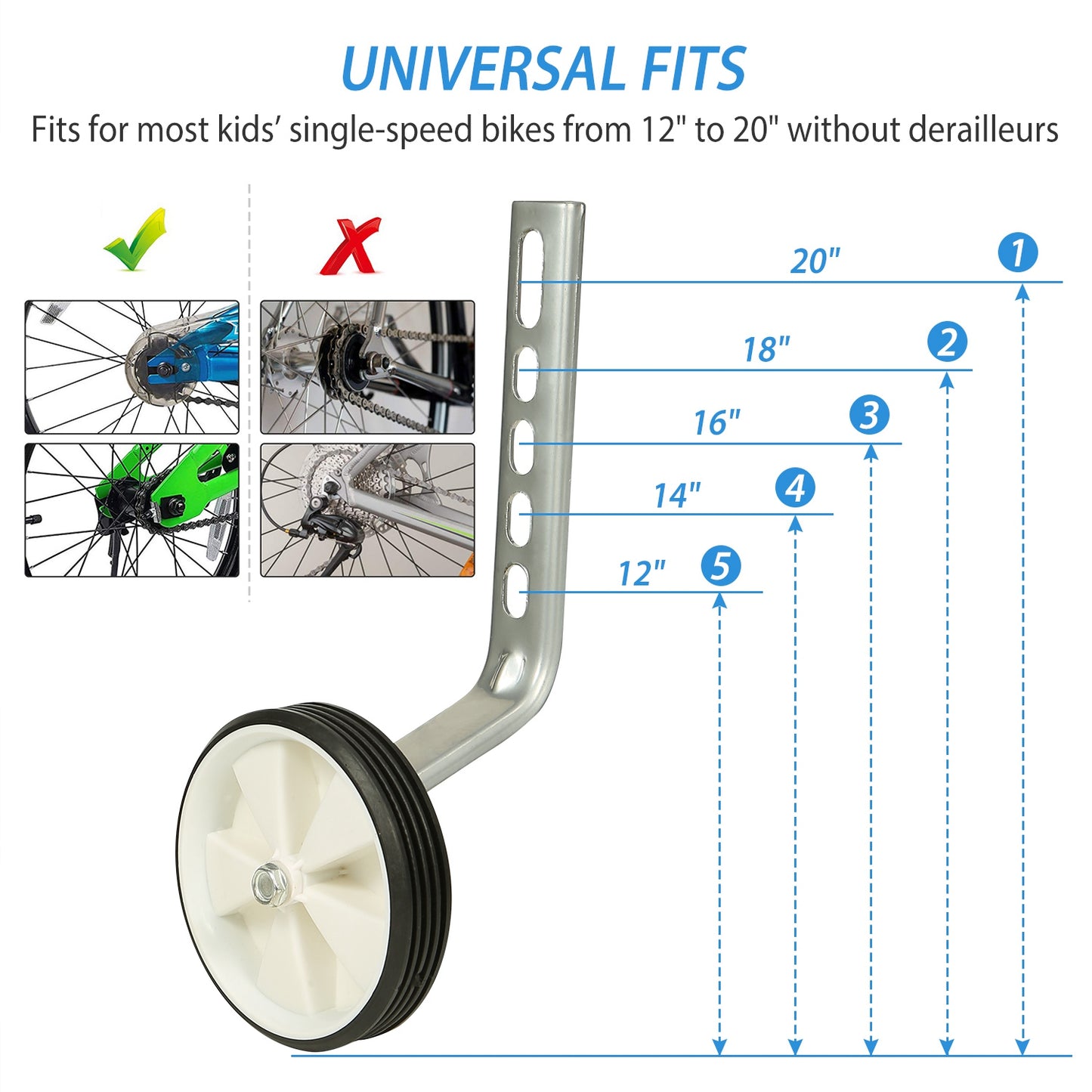 Bicycle Training Wheels Adjustable Kids Children Bike Stabilizer Wheel