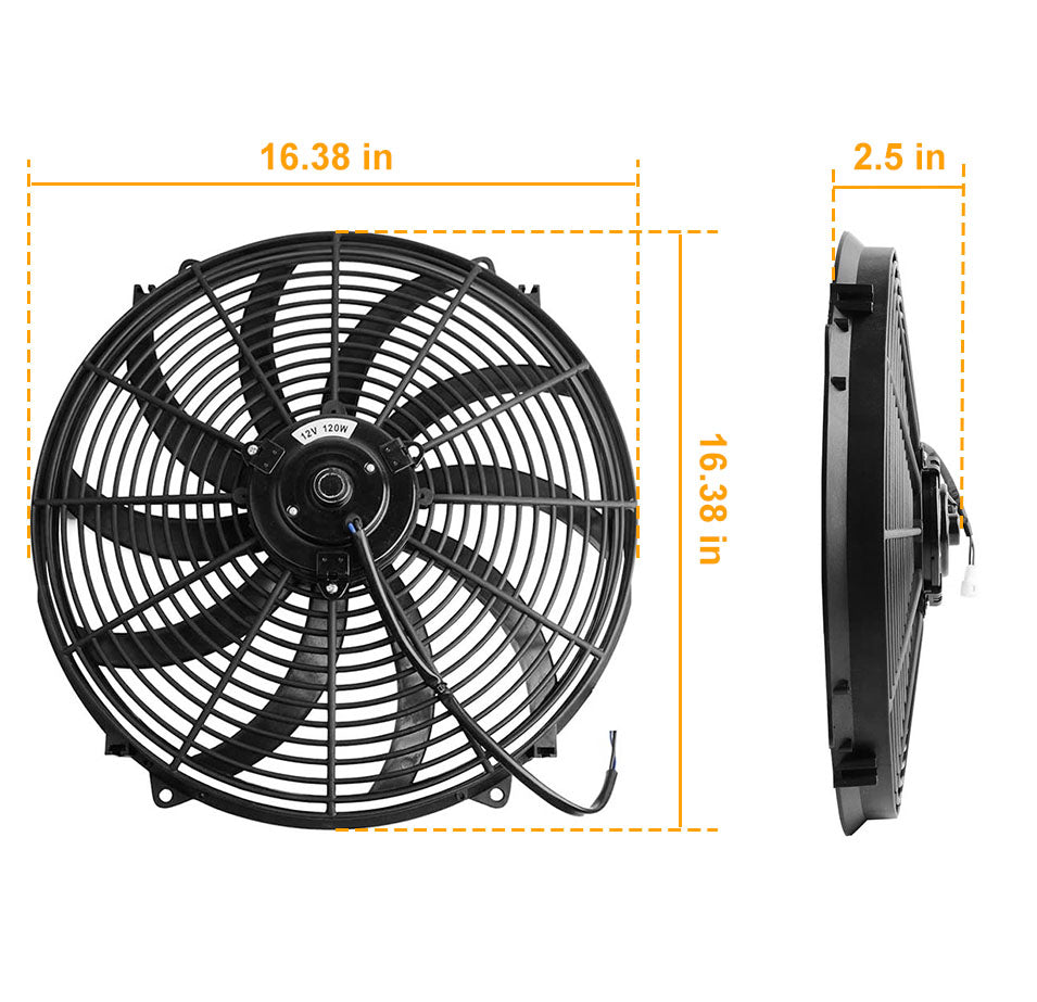 16 Inch Electric Radiator Cooling Fan 12V 120W 10 Blades Car Thermostat Kit