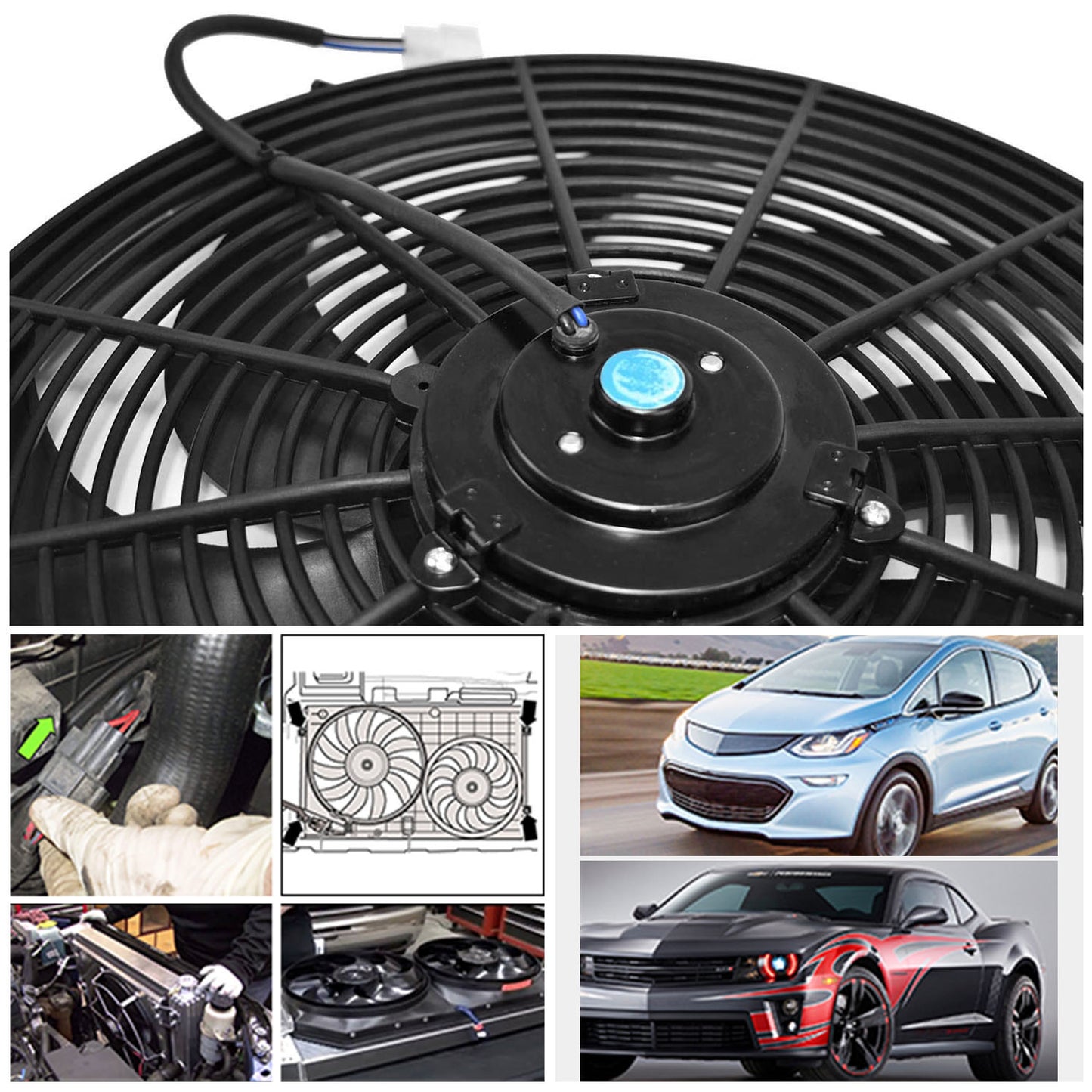 16 Inch Electric Radiator Cooling Fan 12V 120W 10 Blades Car Thermostat Kit