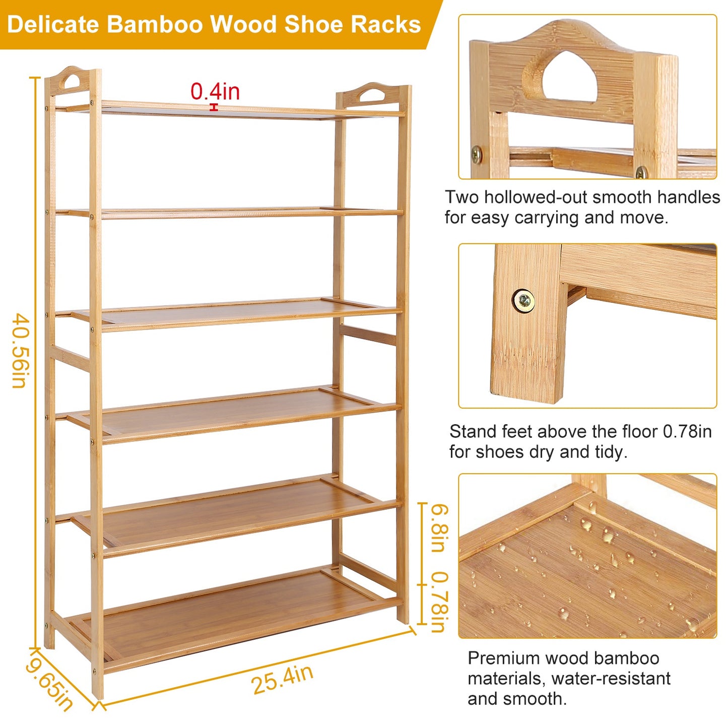 6 Tier Bamboo Shoe Rack Organizer Shoe Self Storage