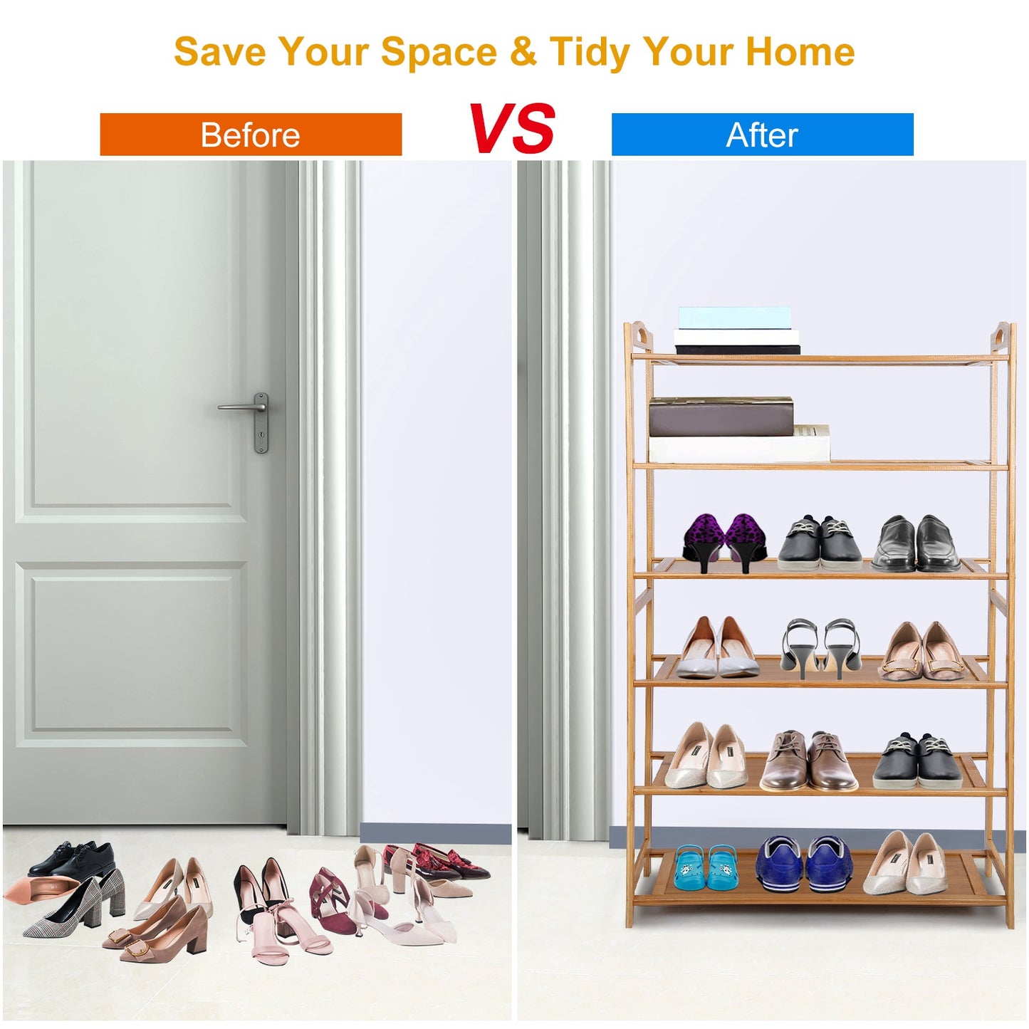 6 Tier Bamboo Shoe Rack Organizer Shoe Self Storage