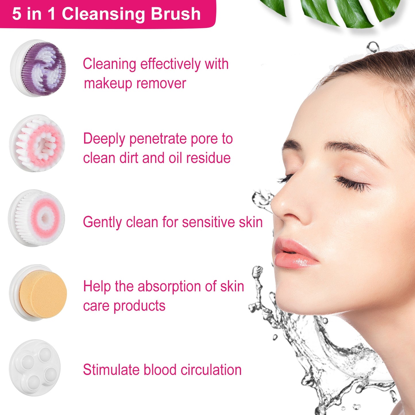 Multi - functional Electric Cleansing 5 in 1 Face Waterproof Spin Brush