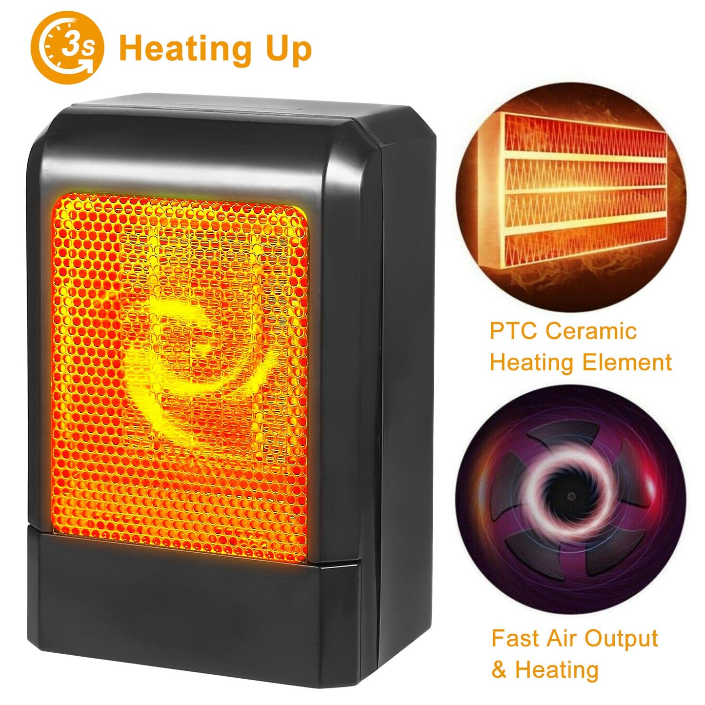 500W Portable Electric Heater PTC Ceramic Heating Fan