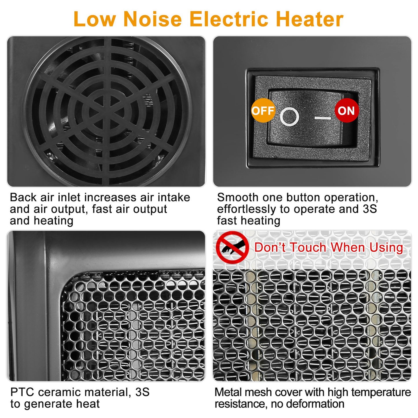 500W Portable Electric Heater PTC Ceramic Heating Fan