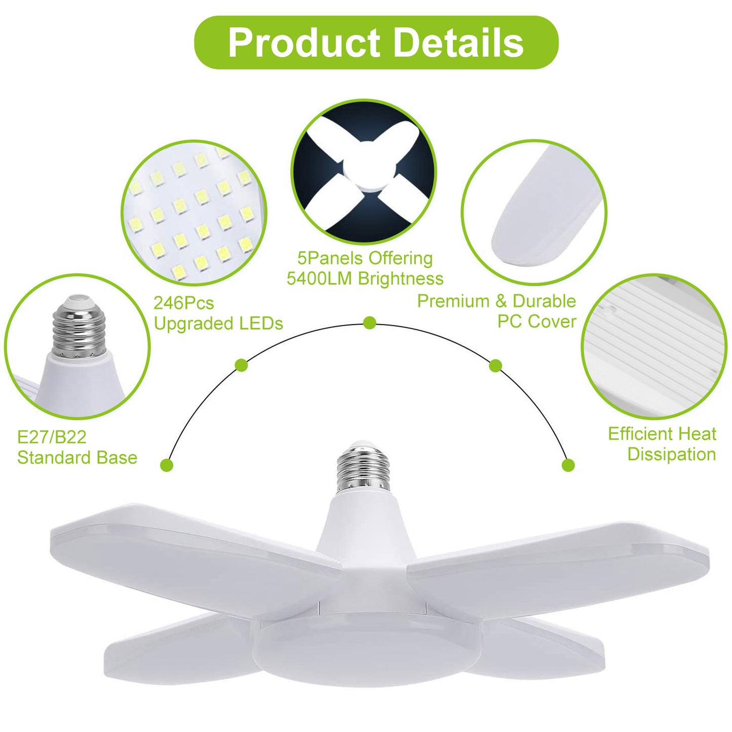 LED Garage Light E27/B22 60W 5400LM 6500K Ceiling Light