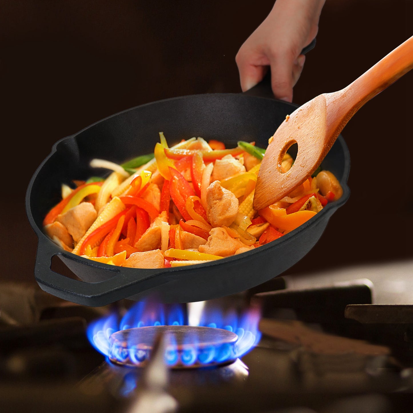 Pre-Seasoned Cast Iron Skillet Oven Safe Cookware Heat-Resistant Holder