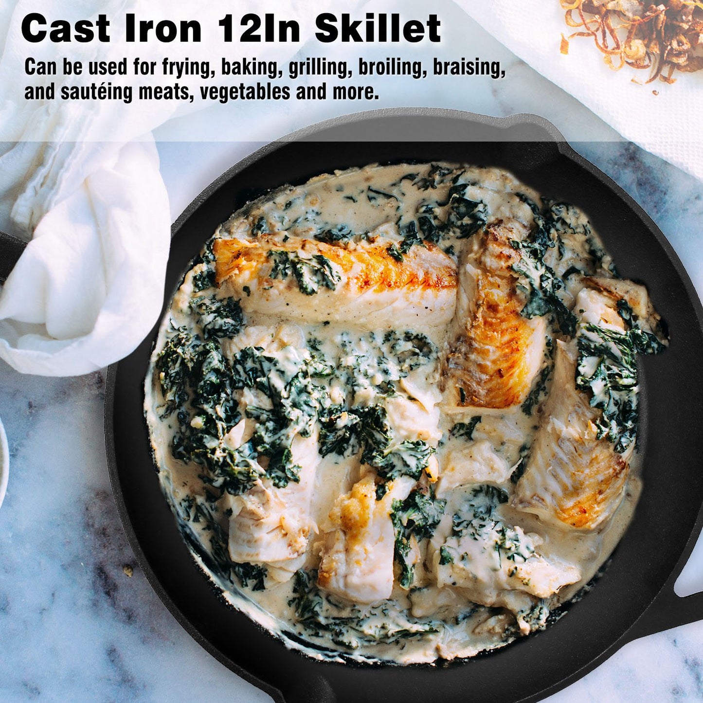 Pre-Seasoned Cast Iron Skillet Oven Safe Cookware Heat-Resistant Holder