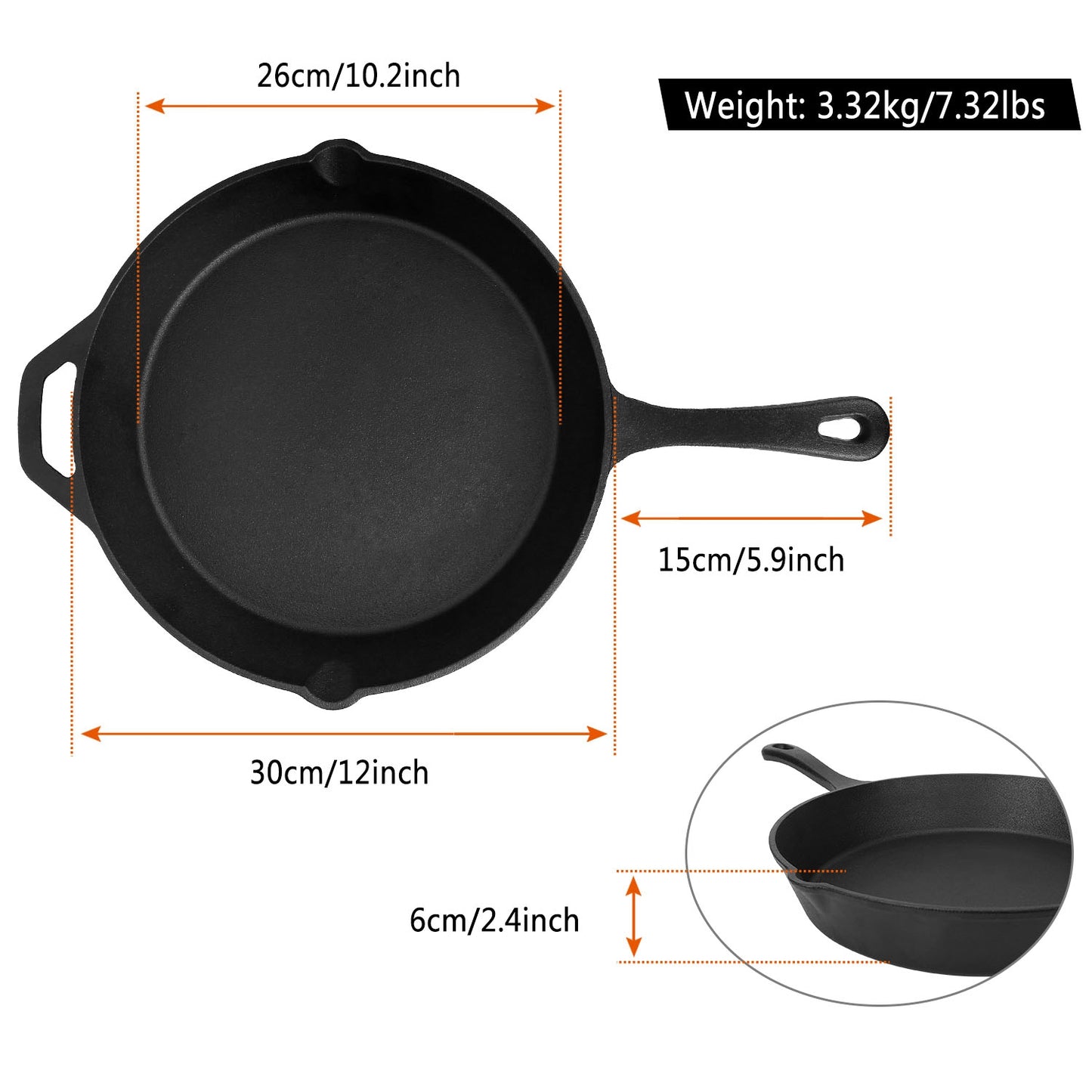 Pre-Seasoned Cast Iron Skillet Oven Safe Cookware Heat-Resistant Holder