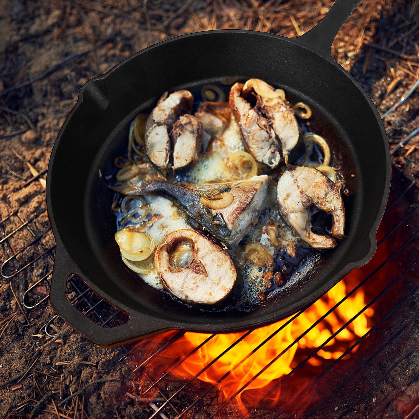 Pre-Seasoned Cast Iron Skillet Oven Safe Cookware Heat-Resistant Holder