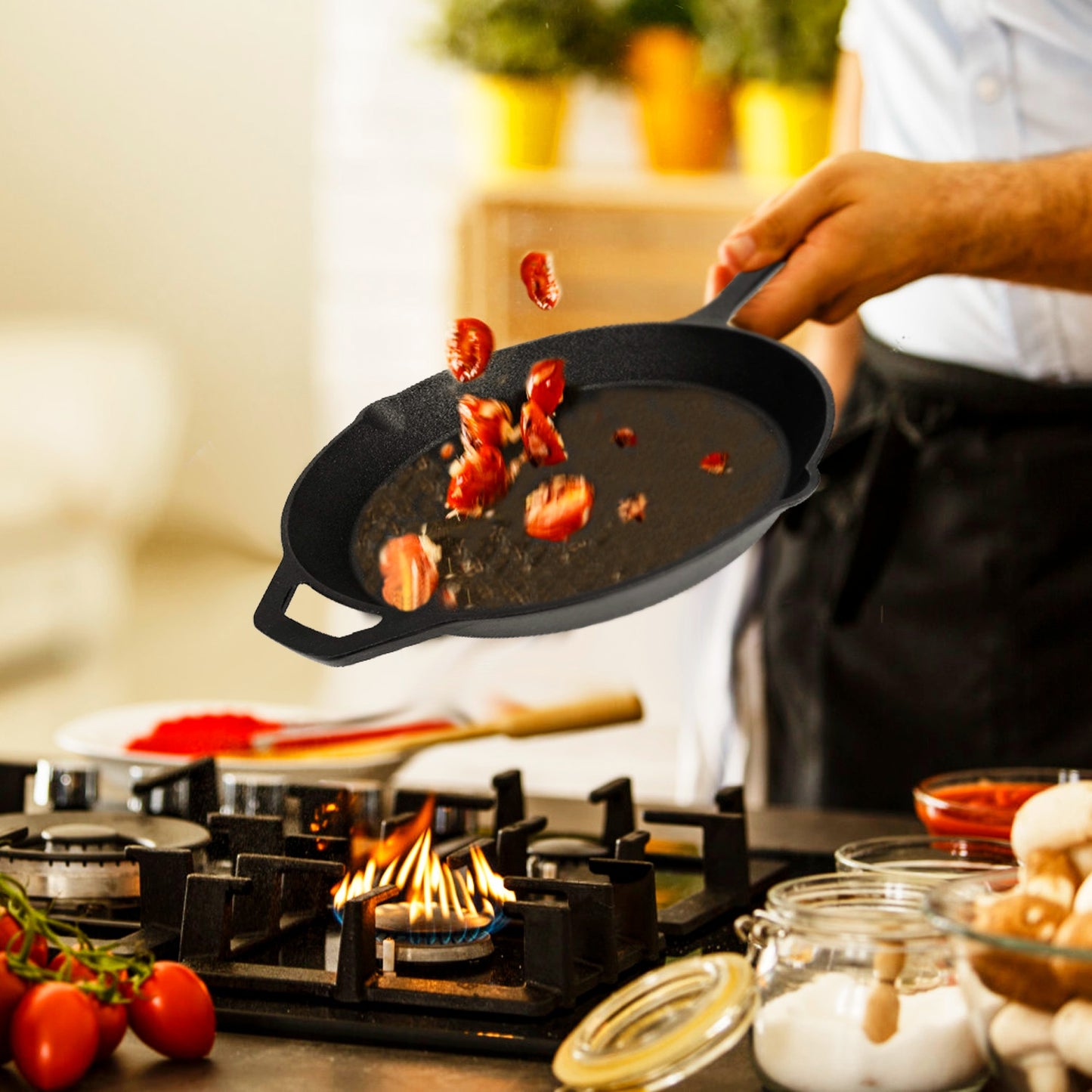 Pre-Seasoned Cast Iron Skillet Oven Safe Cookware Heat-Resistant Holder